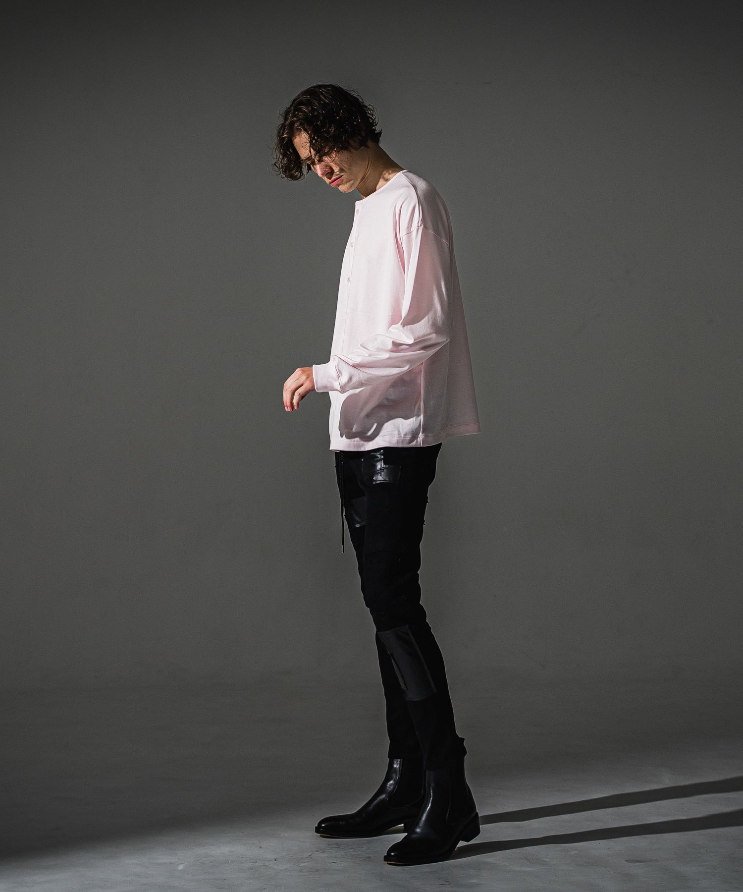 OVER HENRY LONGSLEEVE / RC41-T-004 / オーバーサイズヘンリーネック長袖Tシャツ / ピンク (7月中旬入荷予定)