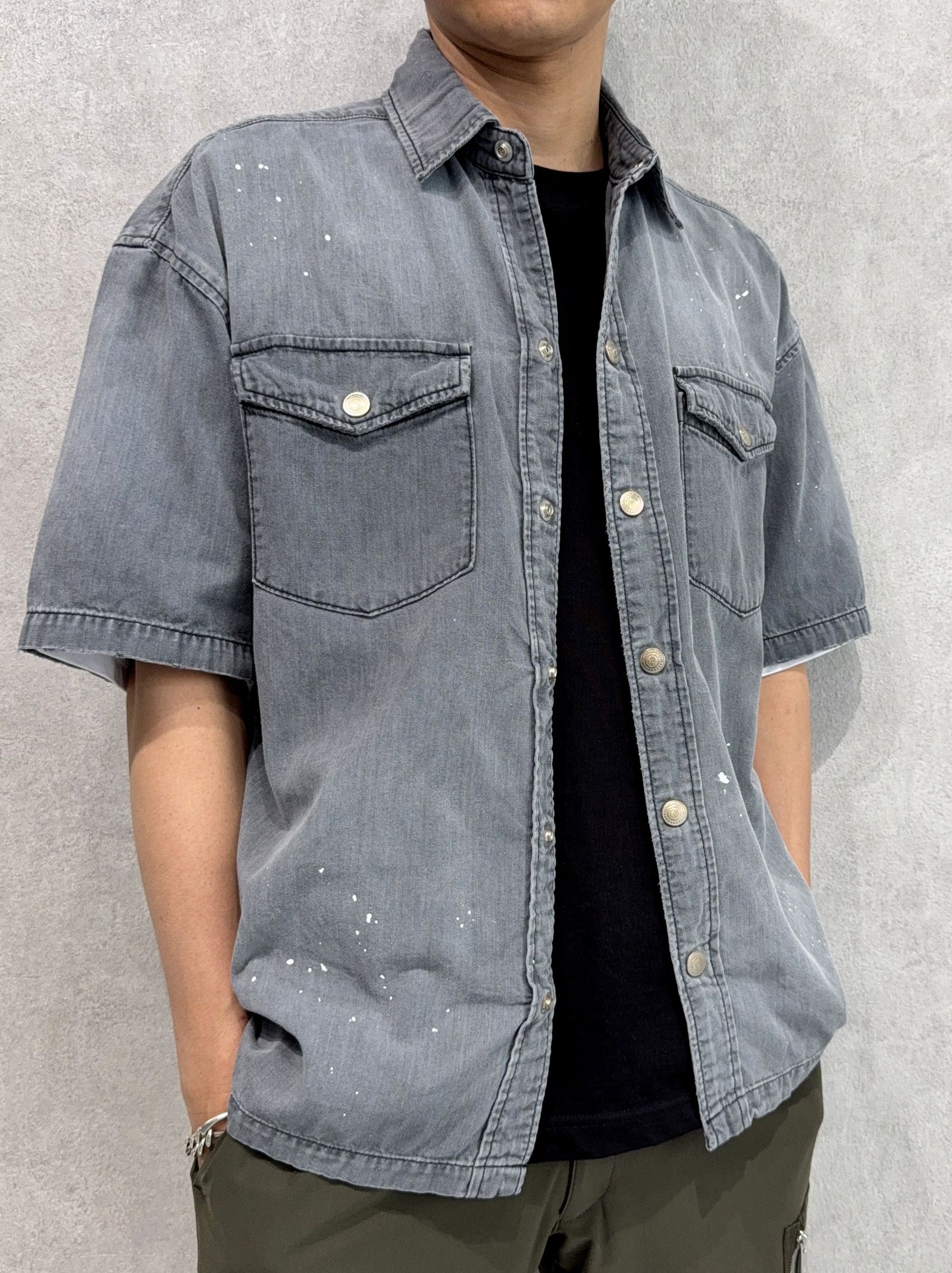 HALF DENIM SHIRTS / RC40-SH-002 / デニム半袖シャツ / ブラック