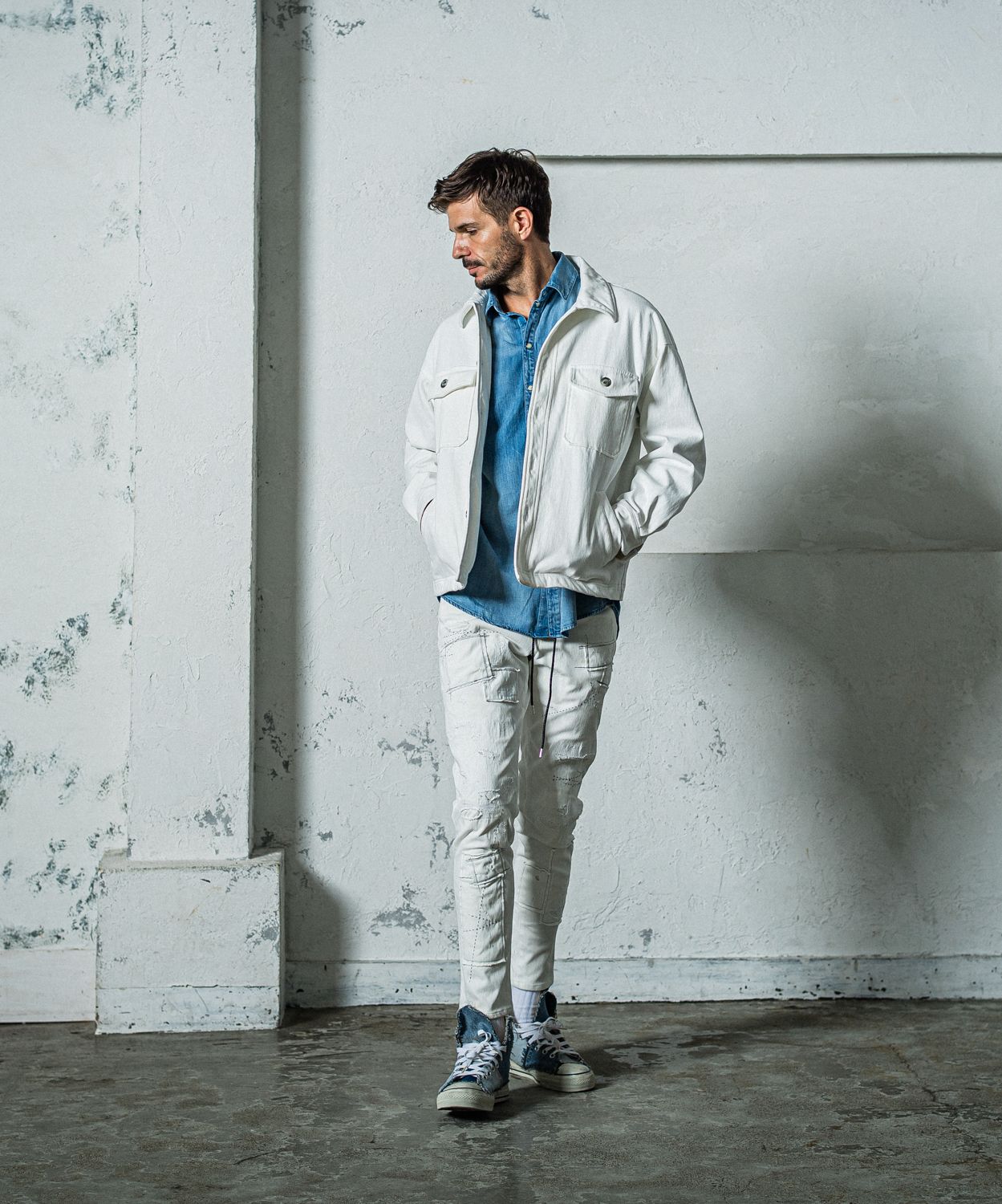 MICK DENIM JERSEY / RC35-ST-020 / デニムジャージテーパードパンツ / ホワイトリメイク