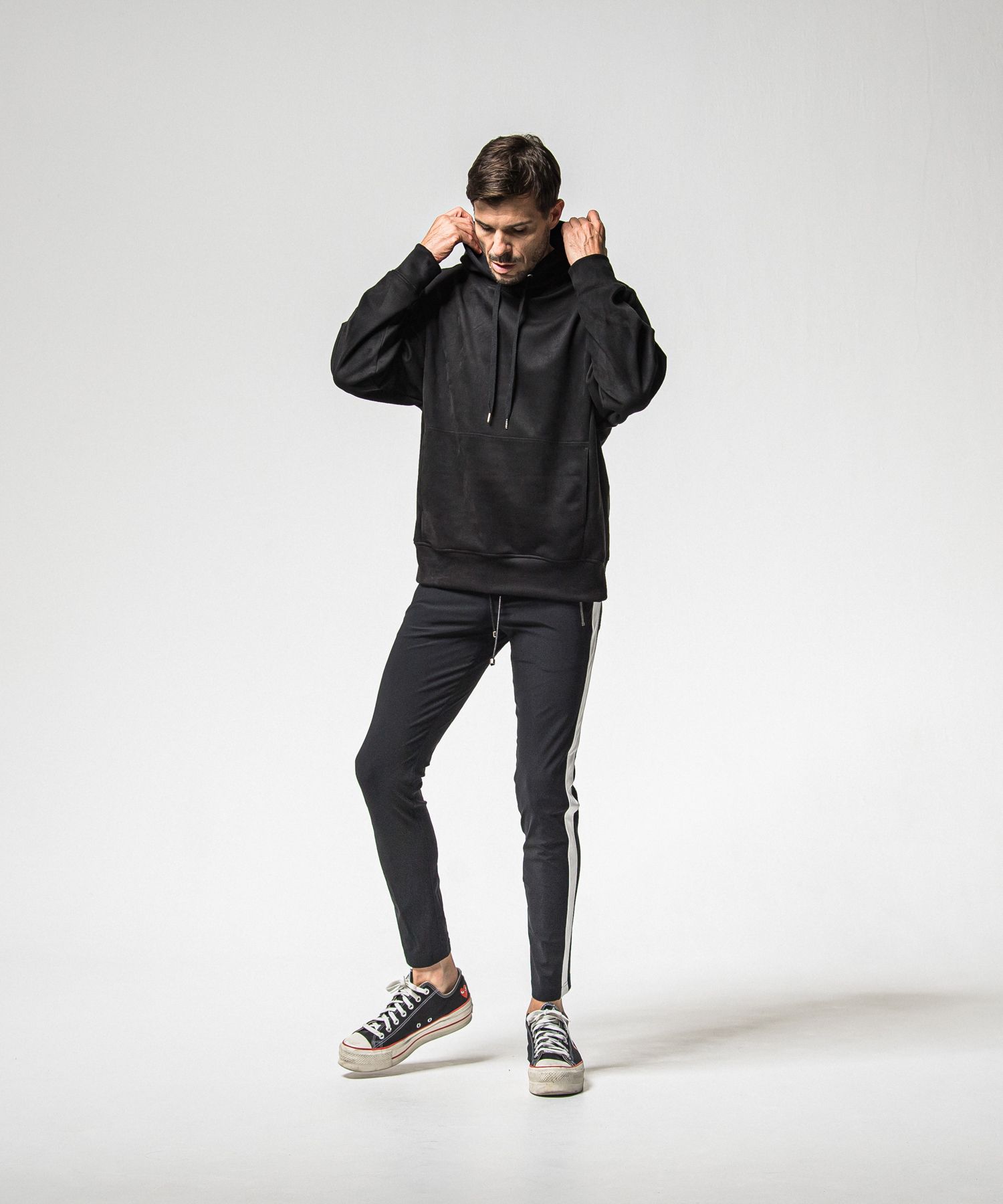 SUEDE LOOSE HOODIE / RC38-C-006 / スエードパーカー / ブラック (1月上旬入荷予定)
