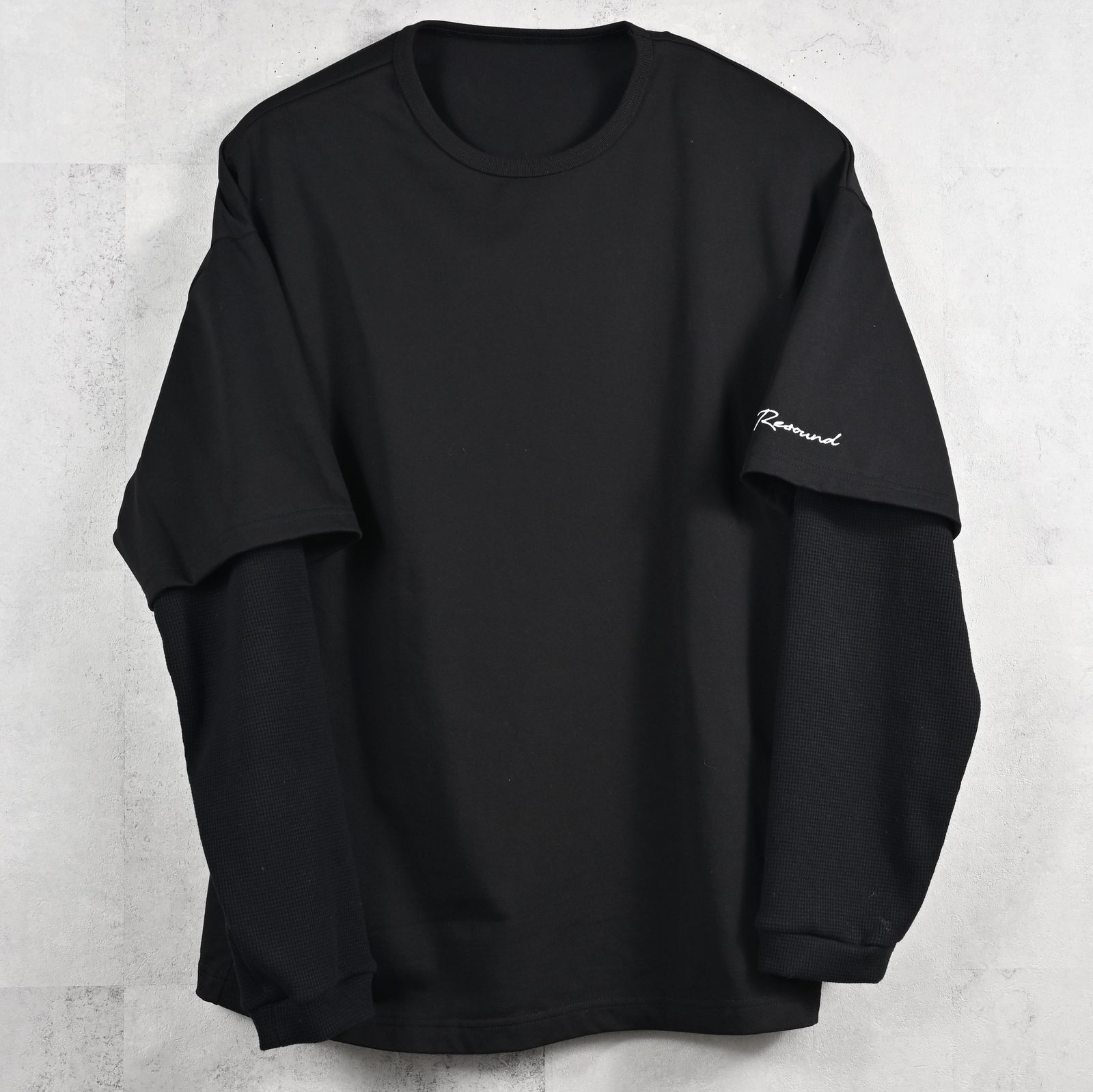 FAKE LAYERED WAFFLE LONG SLEEVE / RC39-T-007 / サーマルレイヤードロングスリーブTシャツ / ブラック (1月下旬入荷予定)