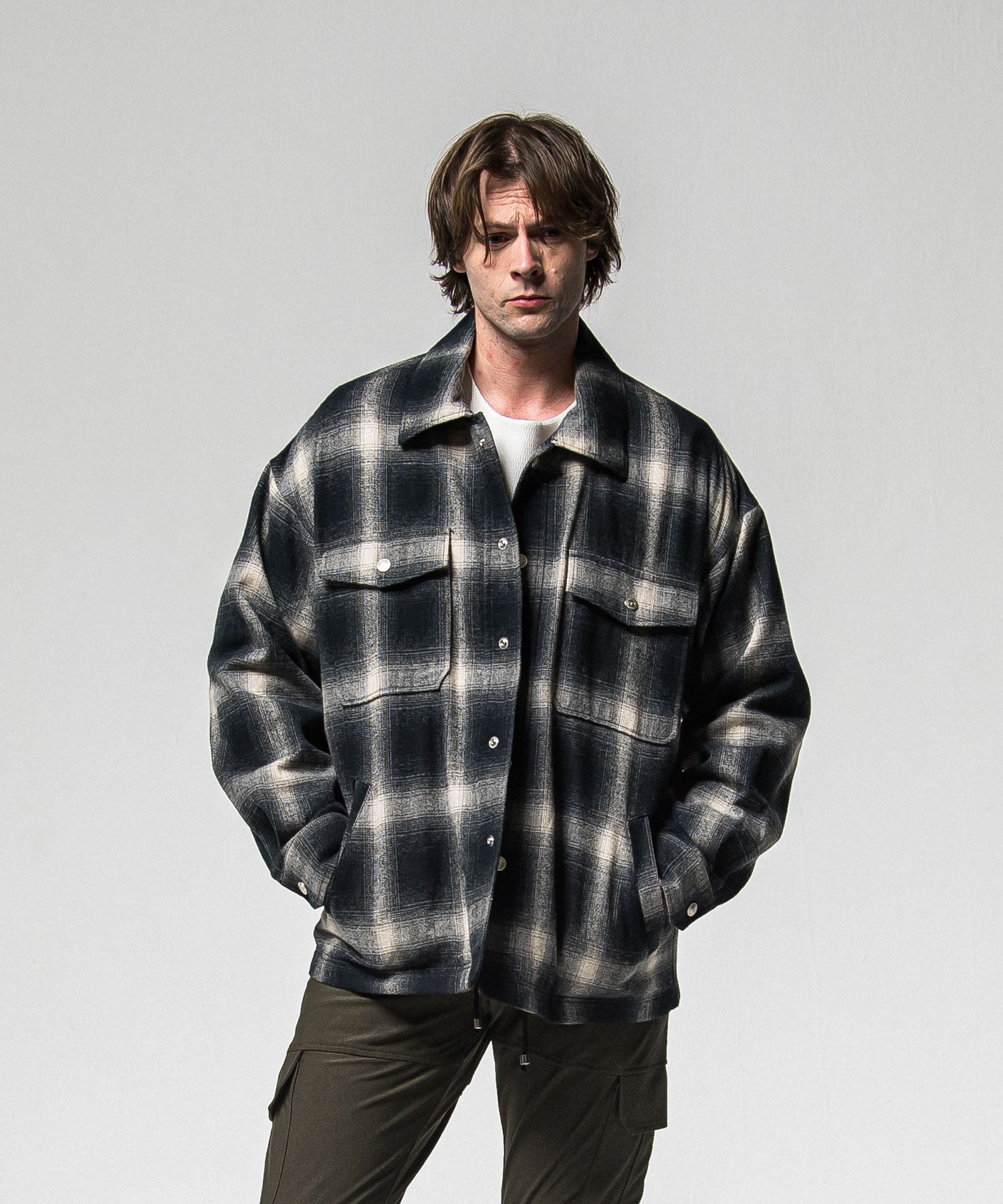 FLANNEL CHECK JK / RC38-JK-007 / フランネルチェックCPOジャケット / ブラック (10月中旬入荷予定)