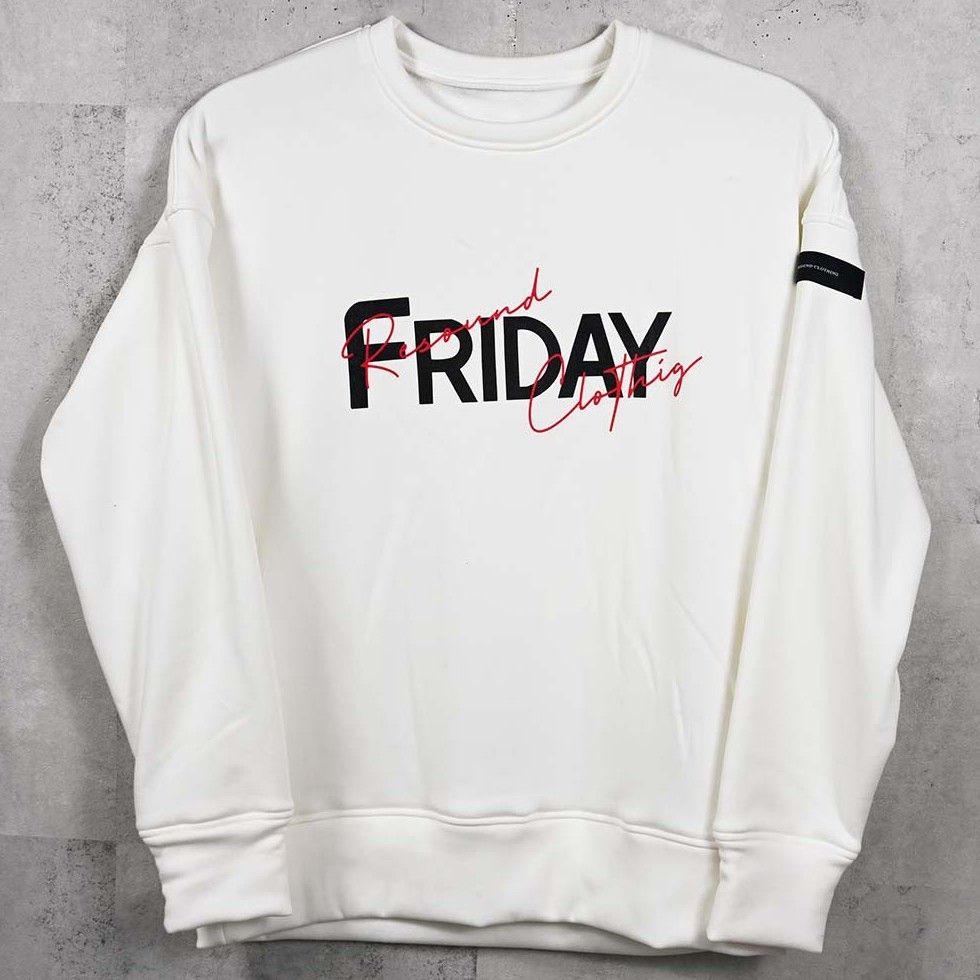 【FRIDAYコラボ】 FRIDAY OLD LOGO VELOURS FLEECE TRAINER / RCF1-C-003 / 裏起毛FRIDAYオールドロゴトレーナー / ホワイト (11月上旬入荷予定)