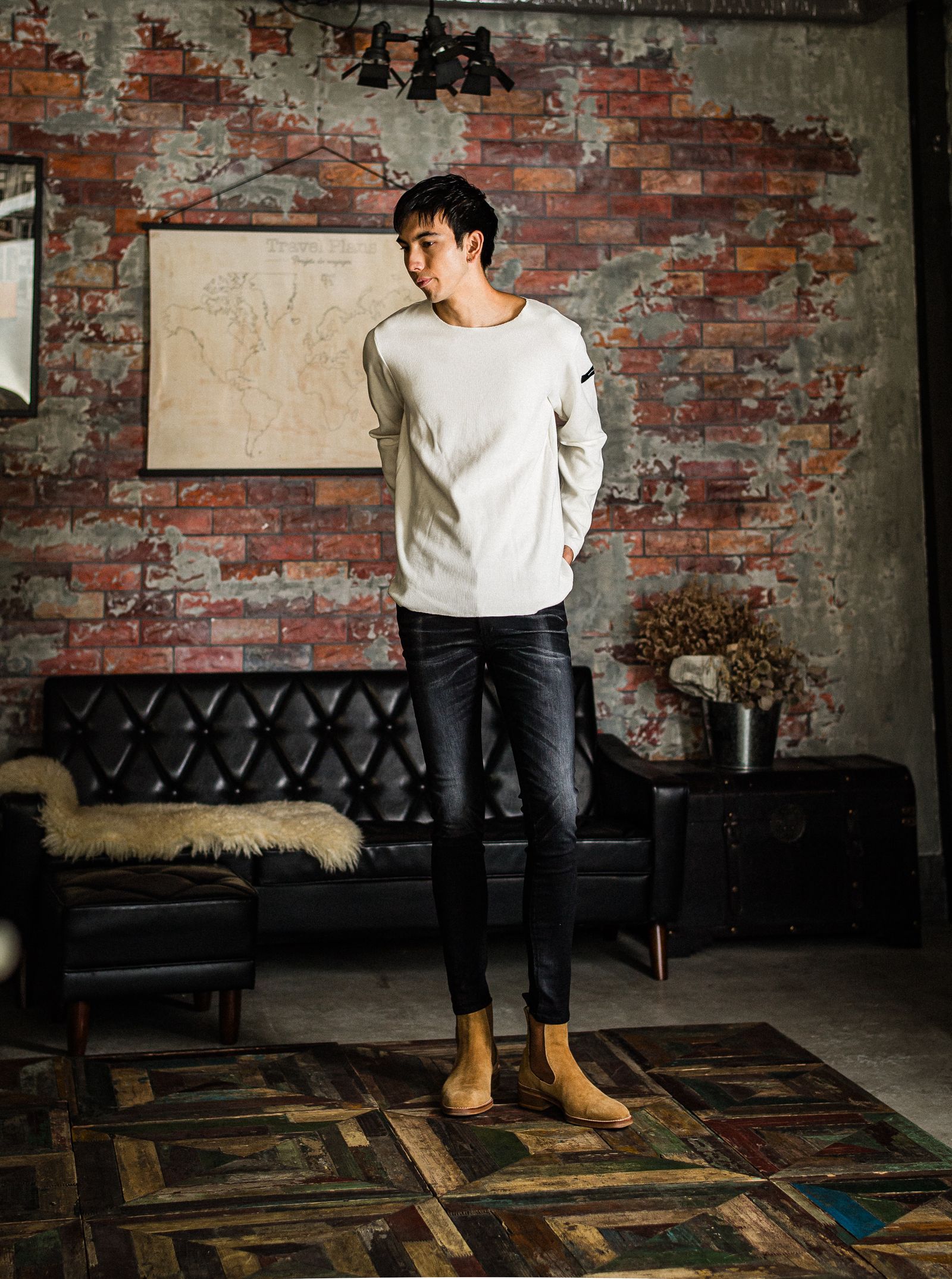 ST COTTON WAFFLE THERMAL / BASIC-CUT-001 / サーマル長袖Tシャツ / ホワイト