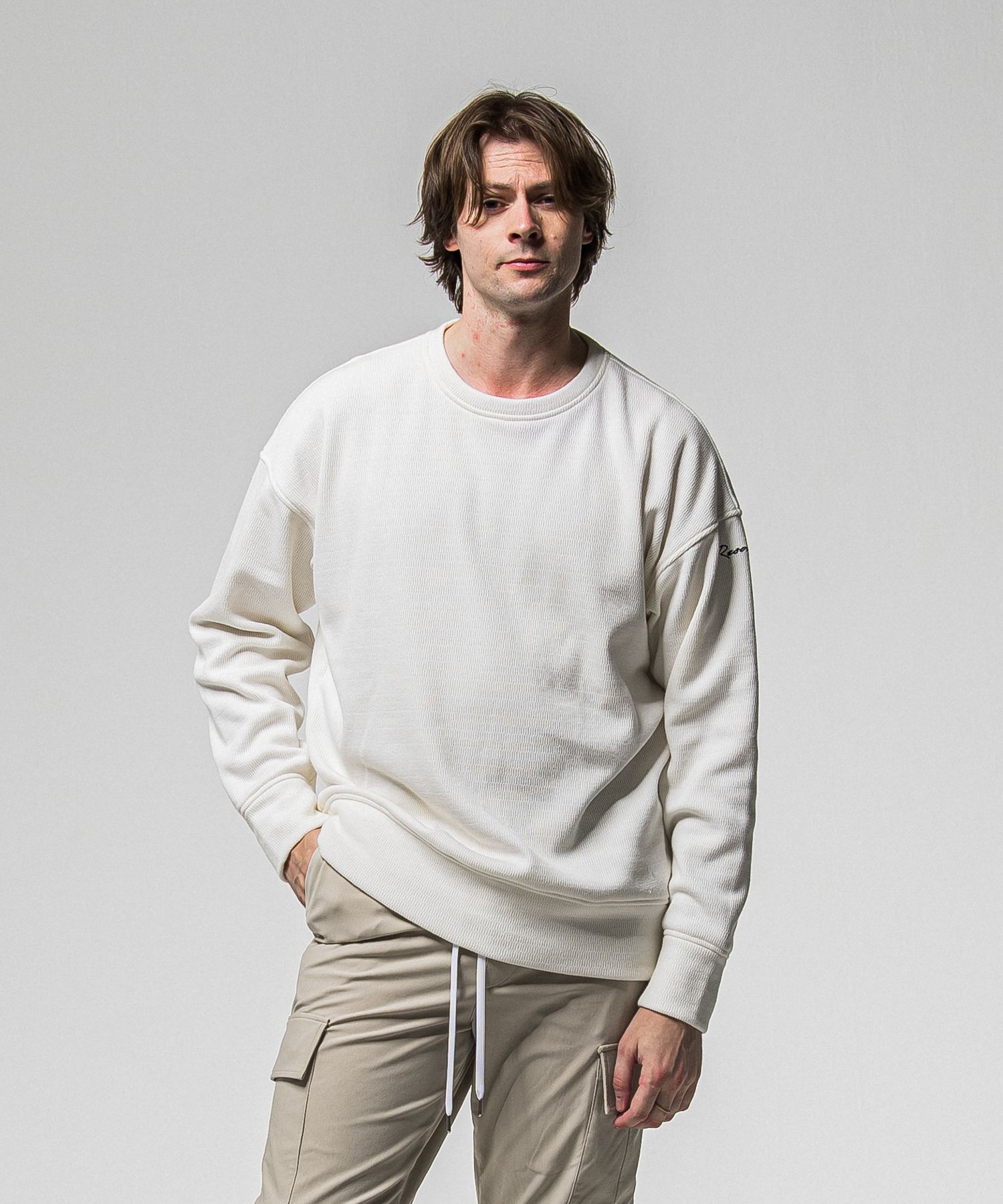 VELOURS FLEECE THERMAL LOOSE TRAINER / RC38-C-002 / 裏起毛サーマルトレーナー / ホワイト (10月中旬入荷予定)