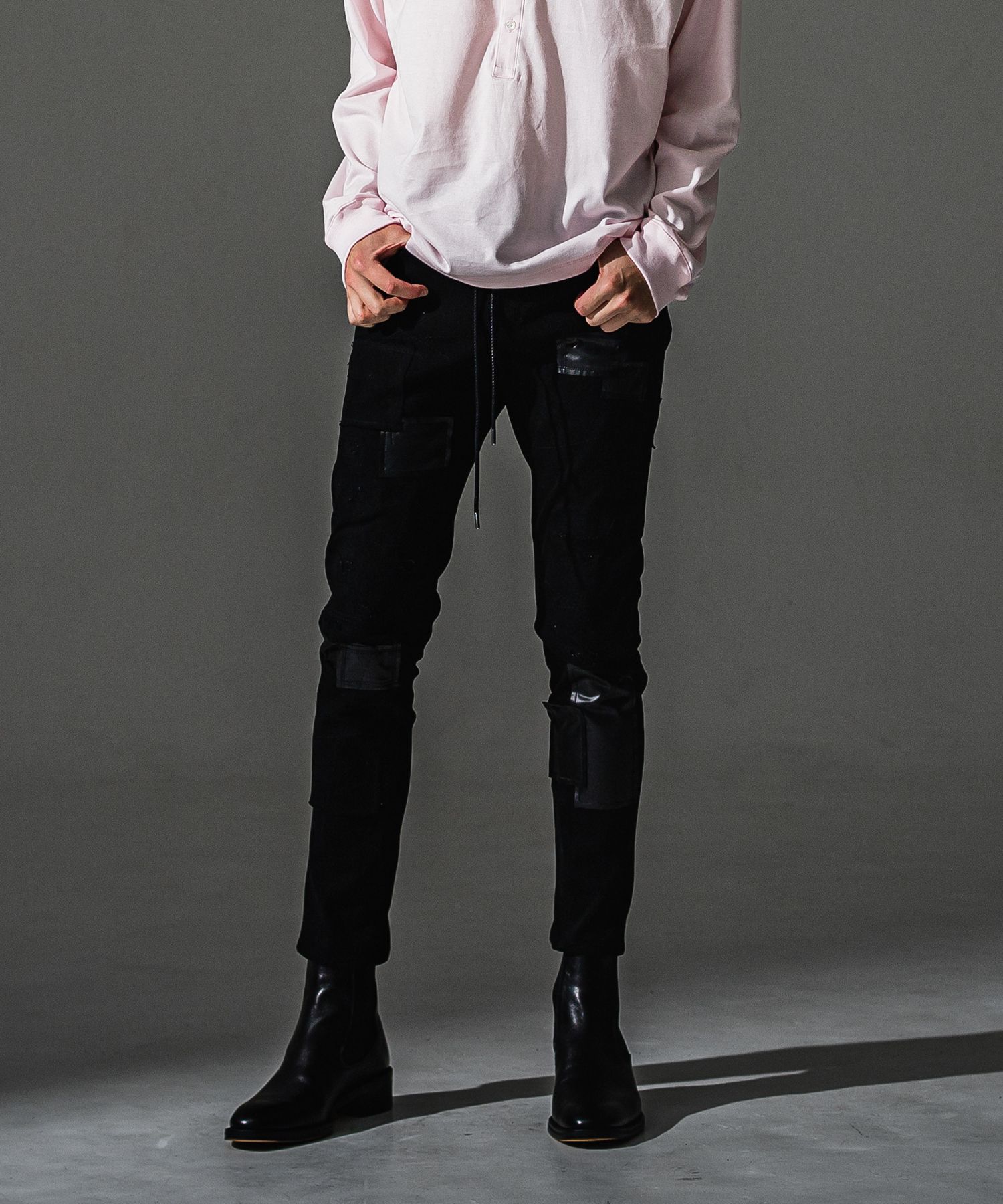 MICK DENIM JERSEY / BASIC-ST-020 / デニムジャージテーパードパンツ / ブラックリメイク (9月上旬入荷予定)