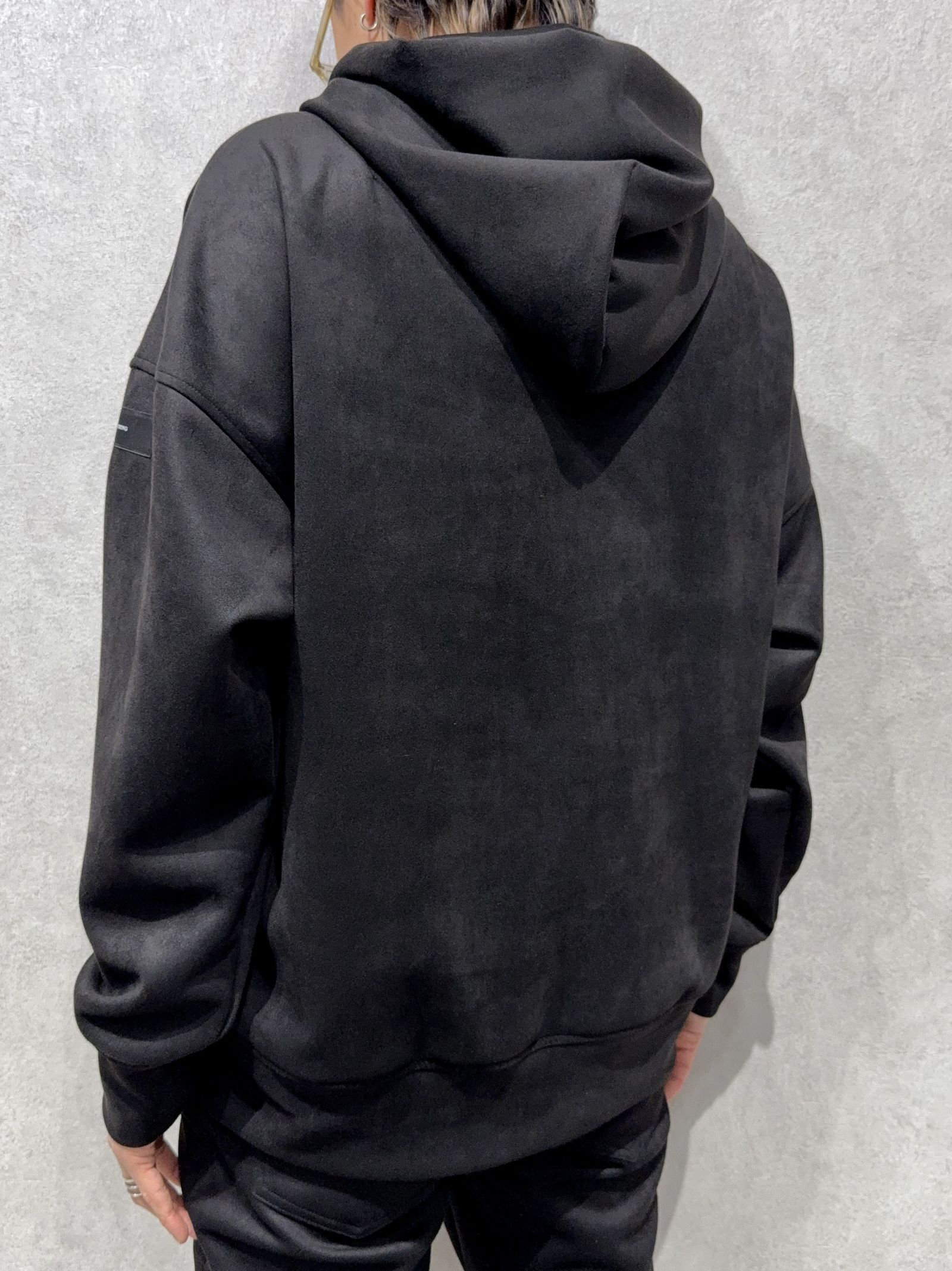 SUEDE LOOSE HOODIE / RC38-C-006 / スエードパーカー / ブラック