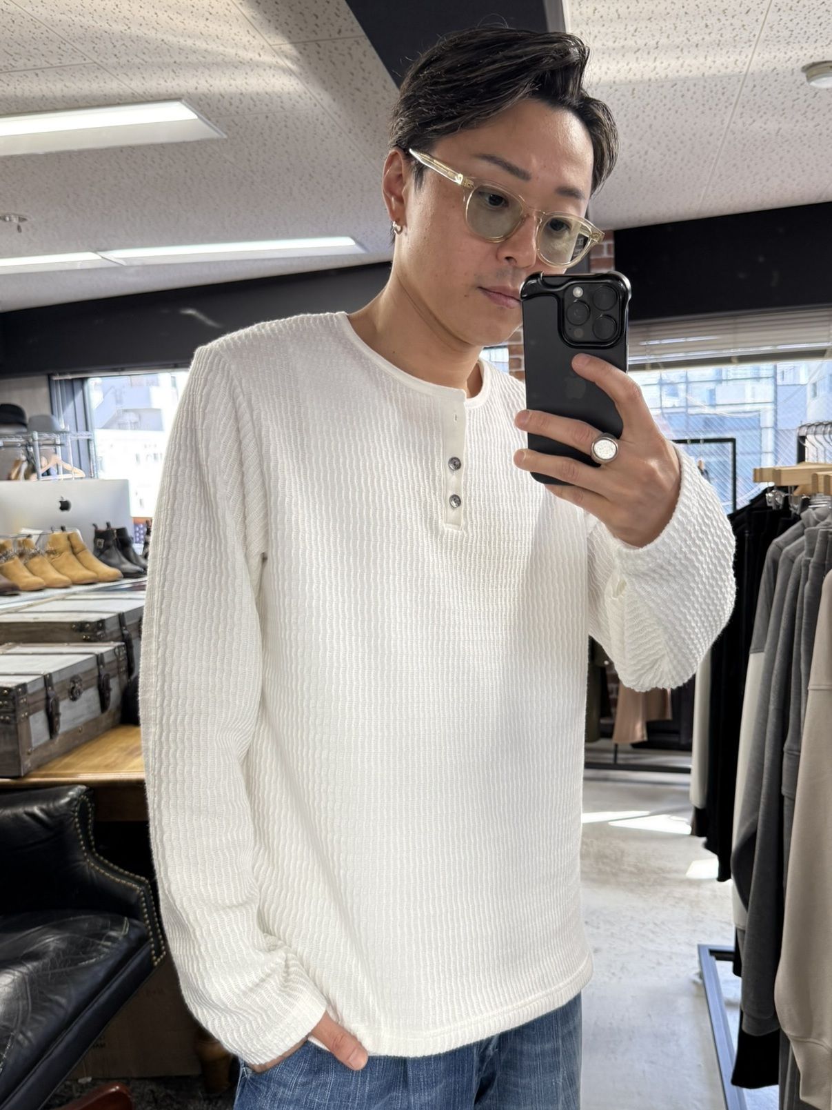 KNT HENRY / RC41-C-001 / コットンニットヘンリーネックロングTシャツ / ホワイト (9月上旬入荷予定)