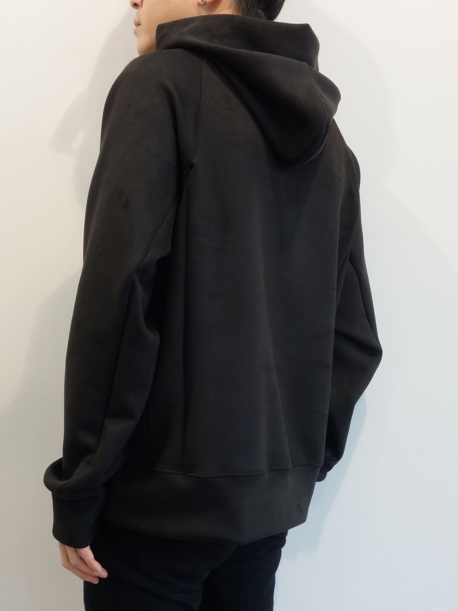 SUEDE JERSEY SOLID PULLOVER HOODIE / OR1-C-002 / スエードジャージプルオーバーパーカー / ブラック