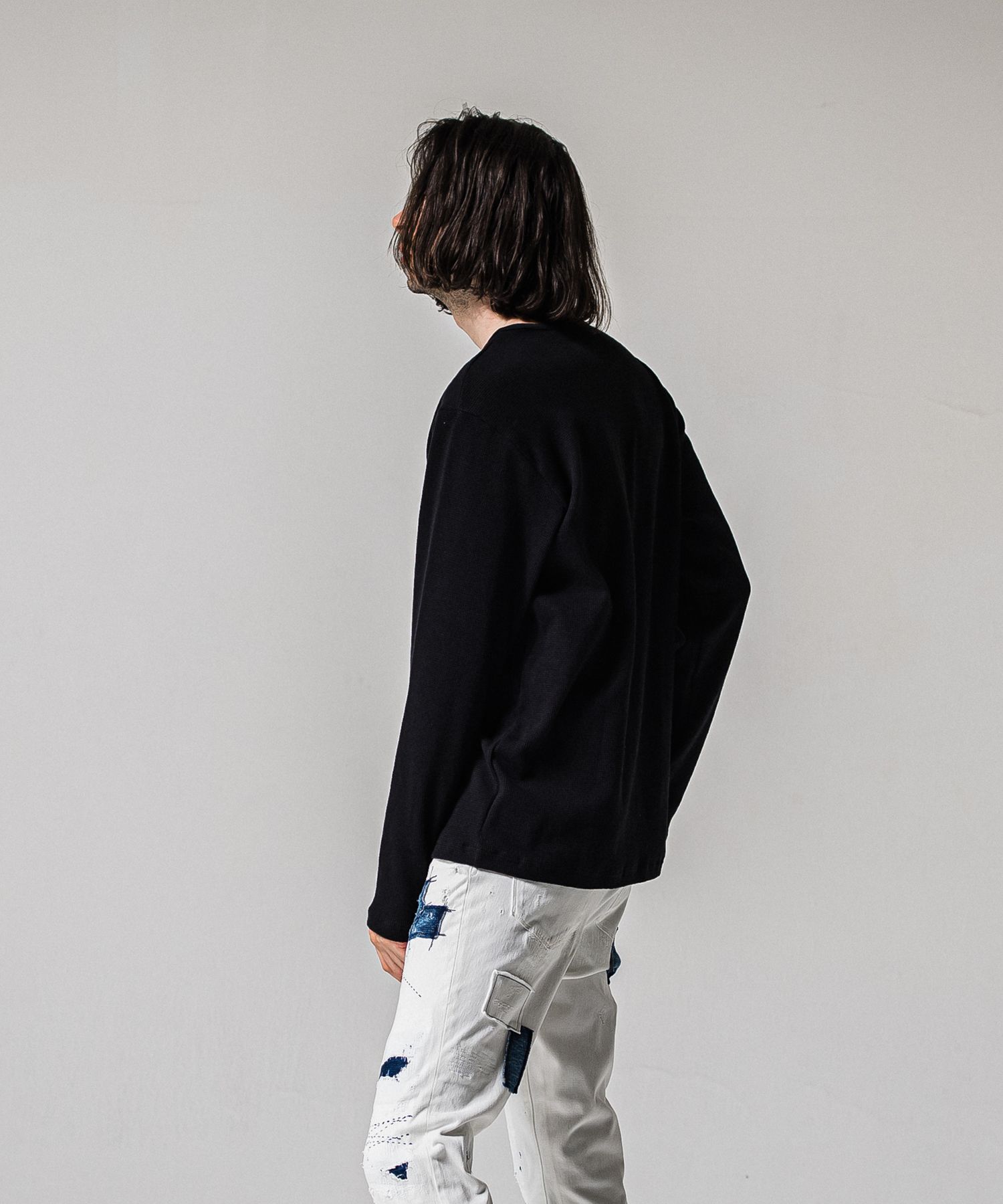 WAFFLE HENRY / RC39-C-001 / サーマルヘンリーネックロングTシャツ / ブラック (1月中旬入荷予定)