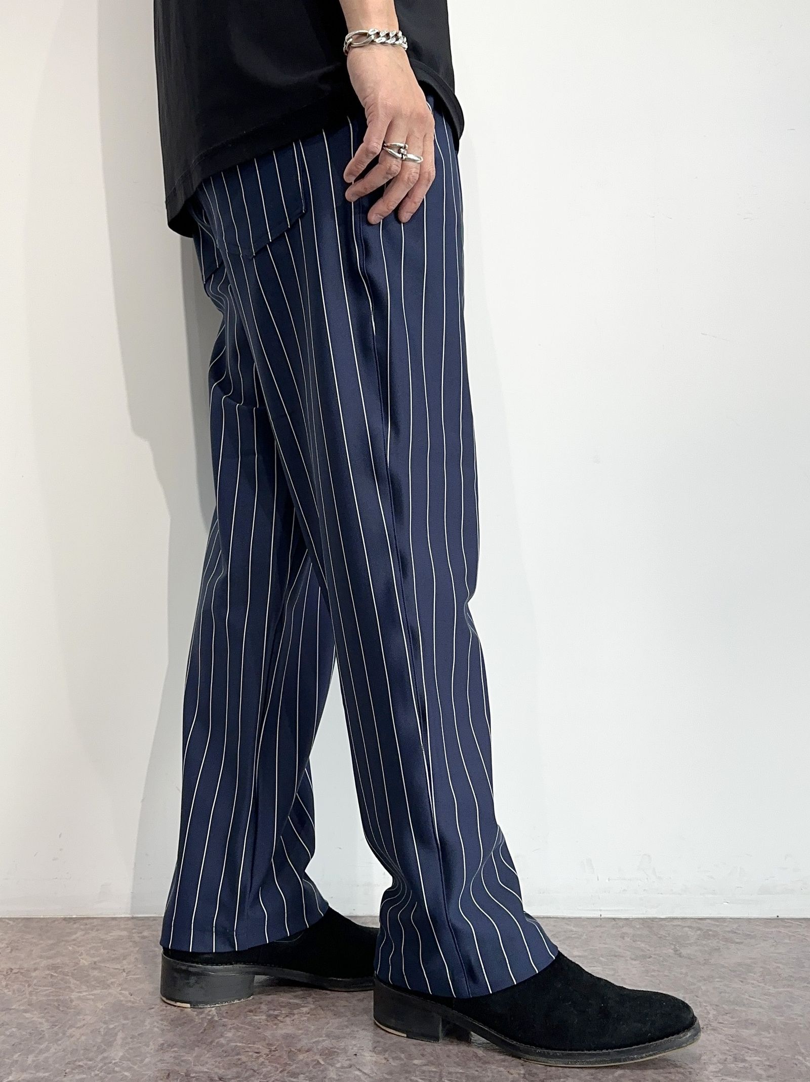 CHRIS EASY WIDE TUCK PANTS / RC35-ST-016WT / ワイドタックパンツ / ネイビーストライプ