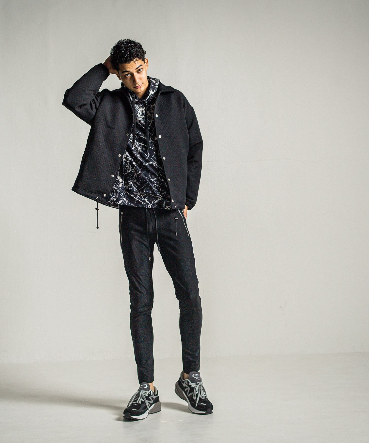 PAINT LOOSE HOODIE / RC34-C-008 / ペイント柄ルーズパーカー / ブラック