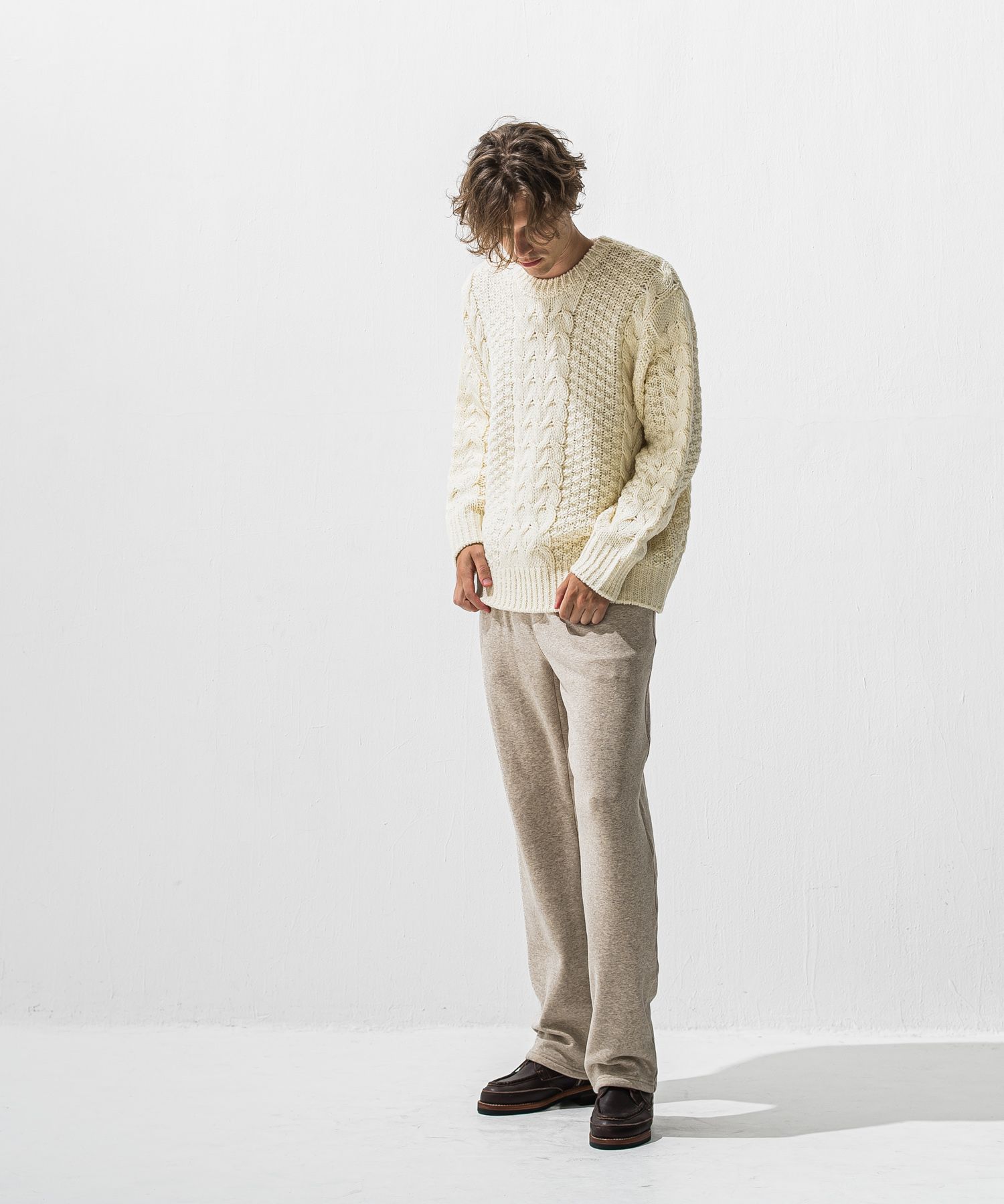 VELOURS FLEECE WIDE TUCK PANTS / RC42-ST-016HWT / 裏起毛セミワイドタックパンツ / ベージュ (11月中旬入荷予定)