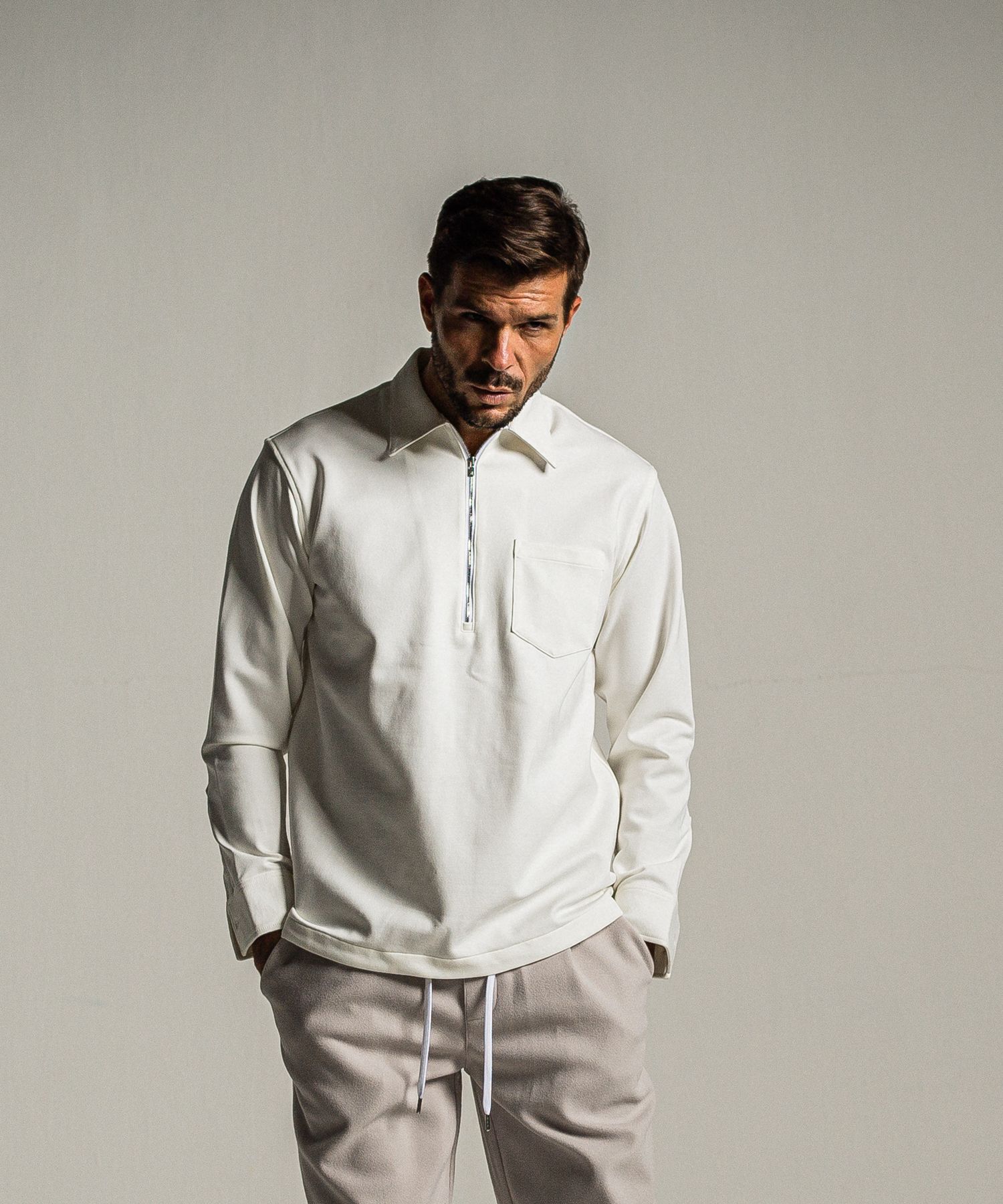 PULLOVER JERSEY SHIRT / RC34-SH-002 / 裏起毛ハーフジップシャツ / ホワイト