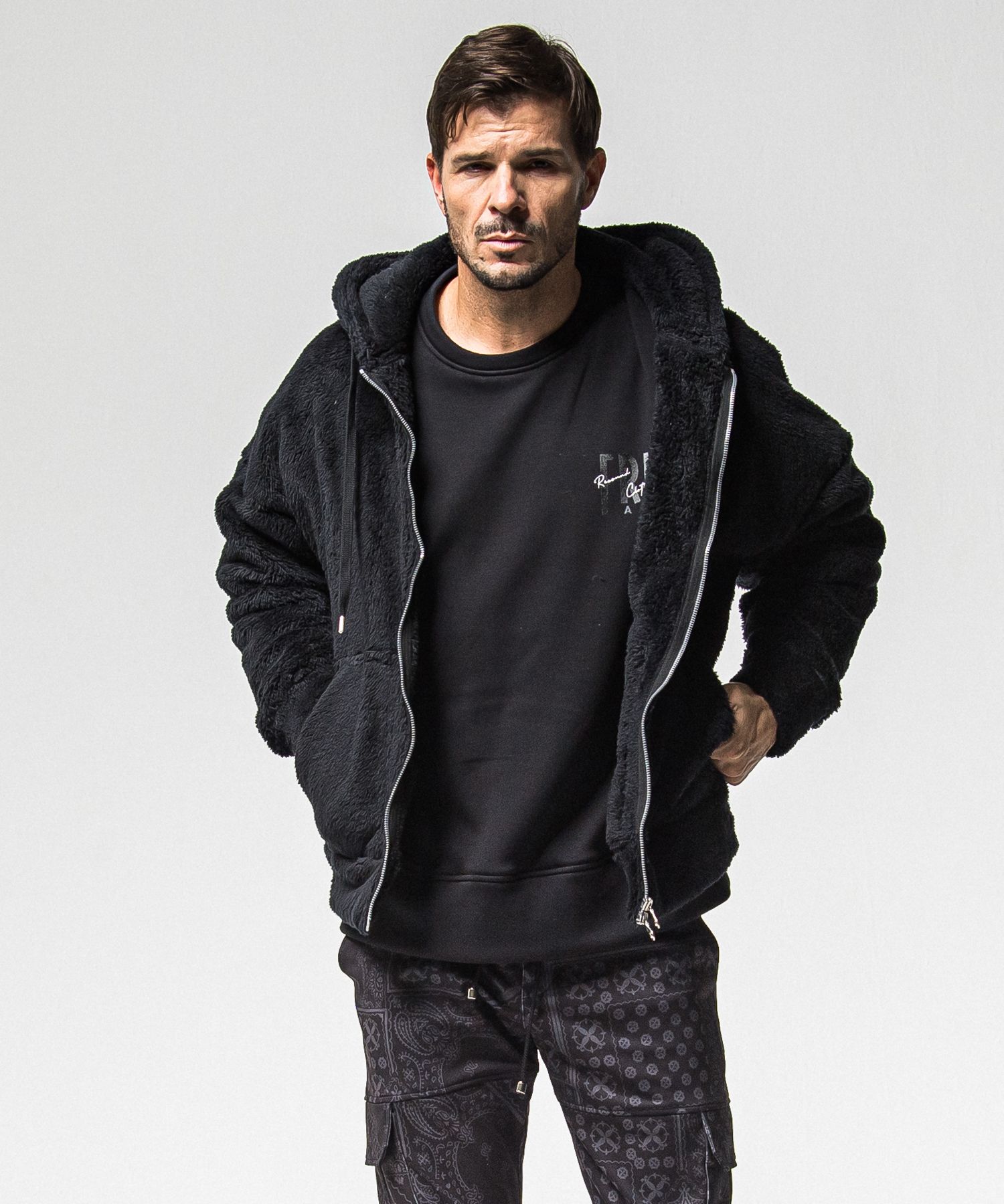 BOA ZIP LOOSE HOODIE / RC38-C-007 / ボアジップパーカー / ブラック (11月中旬入荷予定)