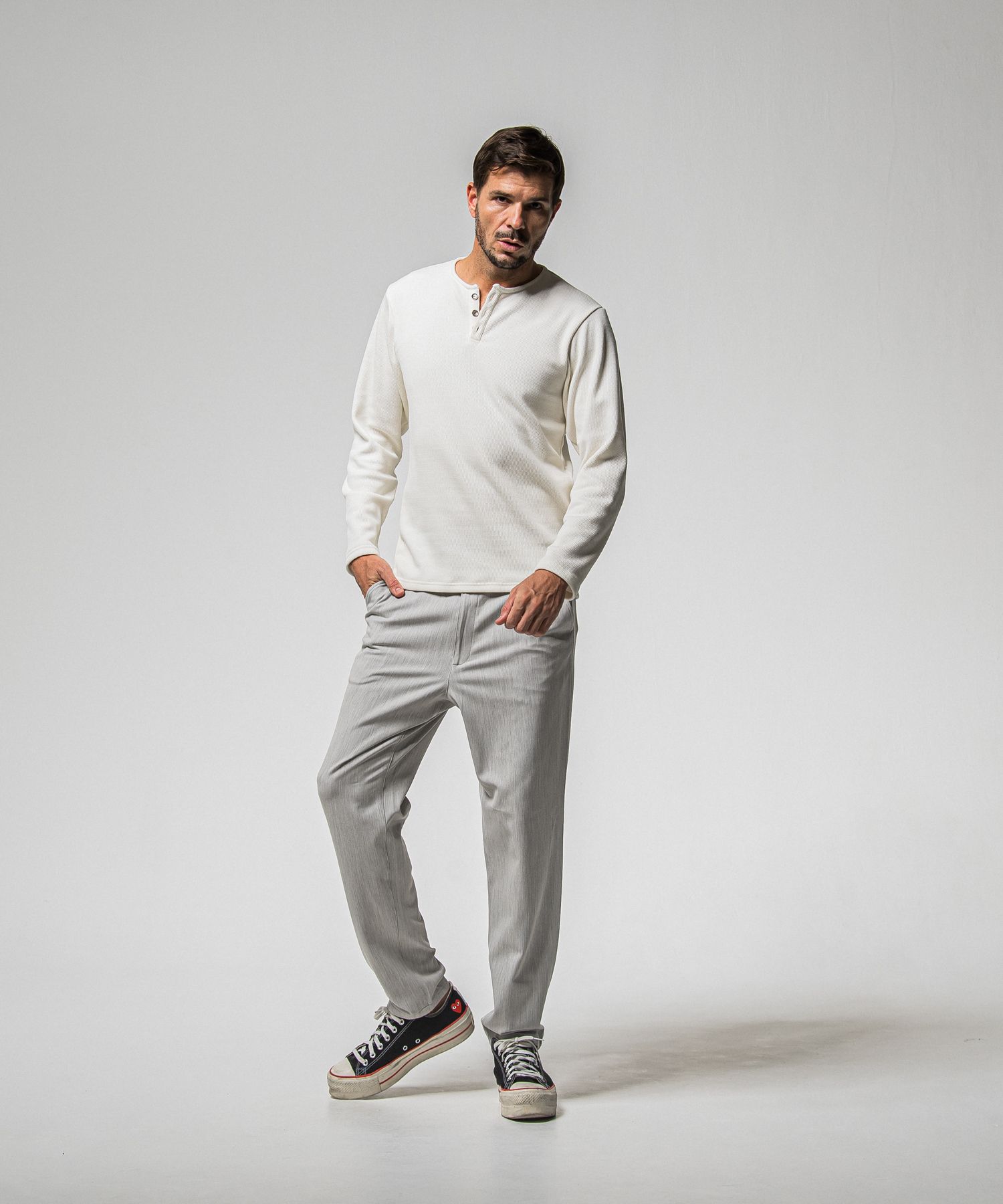 VELOURS FLEECE THERMAL HENRY / RC38-C-003 / 裏起毛サーマルヘンリーネックロングTシャツ / ホワイト (10月中旬入荷予定)