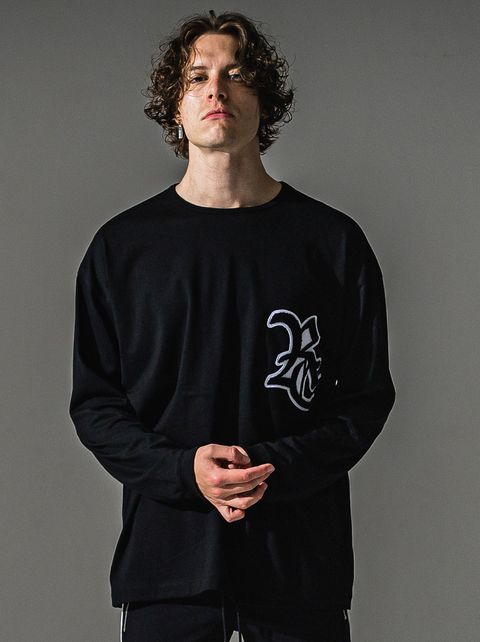RC OVER LONGSLEEVE TEE / RC41-T-001 / オーバーサイズ長袖RCロゴワッペンTシャツ / ブラック×ホワイト (7月中旬入荷予定)