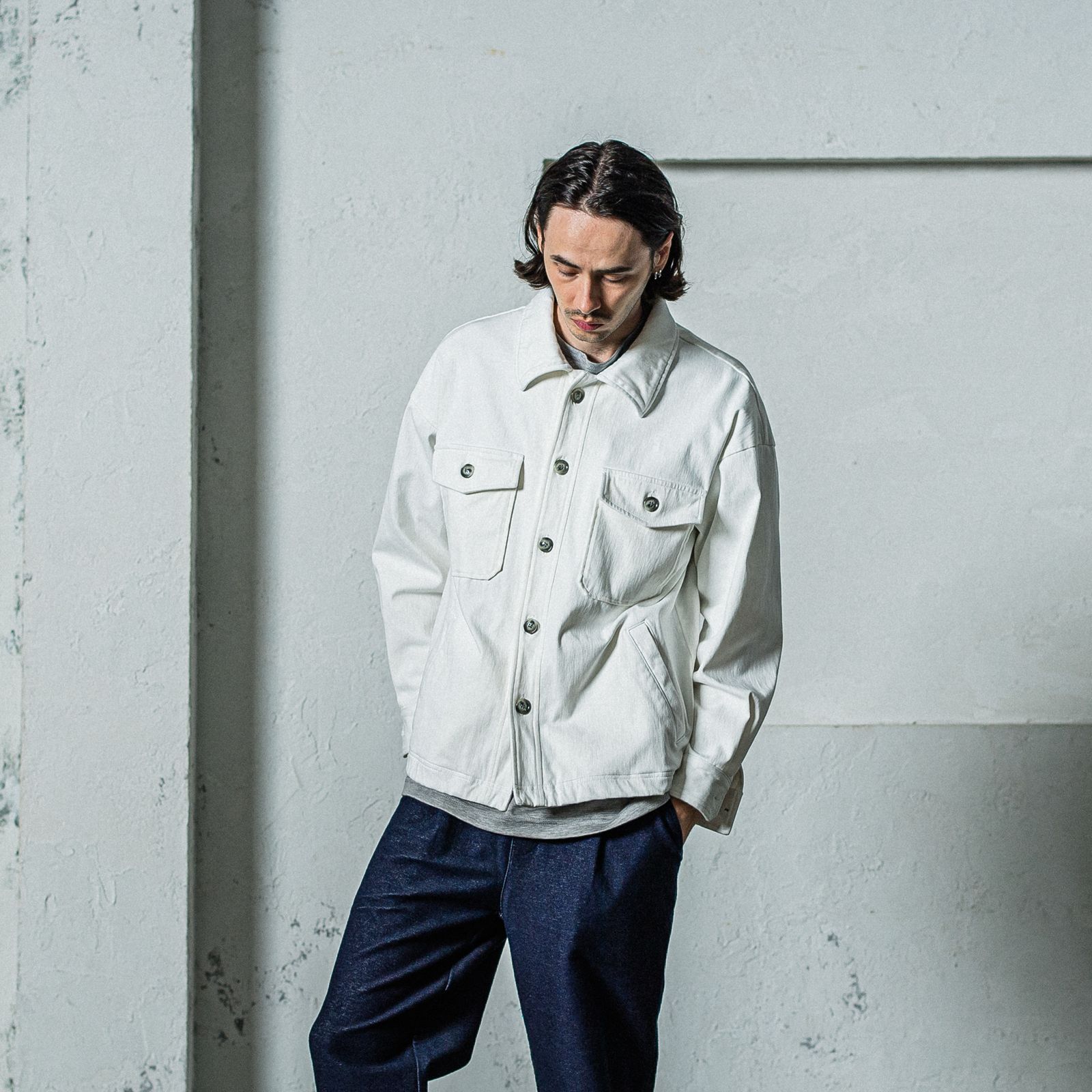 DENIM JERSEY OVER CPO / RC35-JK-002 / デニムジャージCPOジャケット / ホワイト