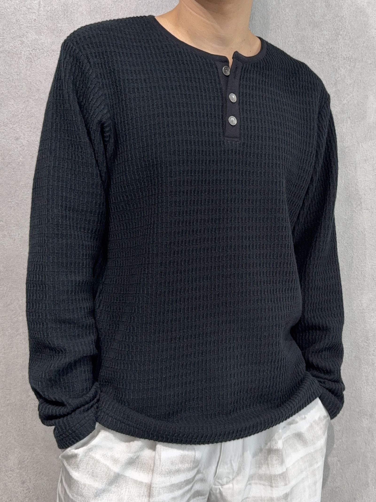 KNT HENRY / RC41-C-001 / コットンニットヘンリーネックロングTシャツ / ブラック