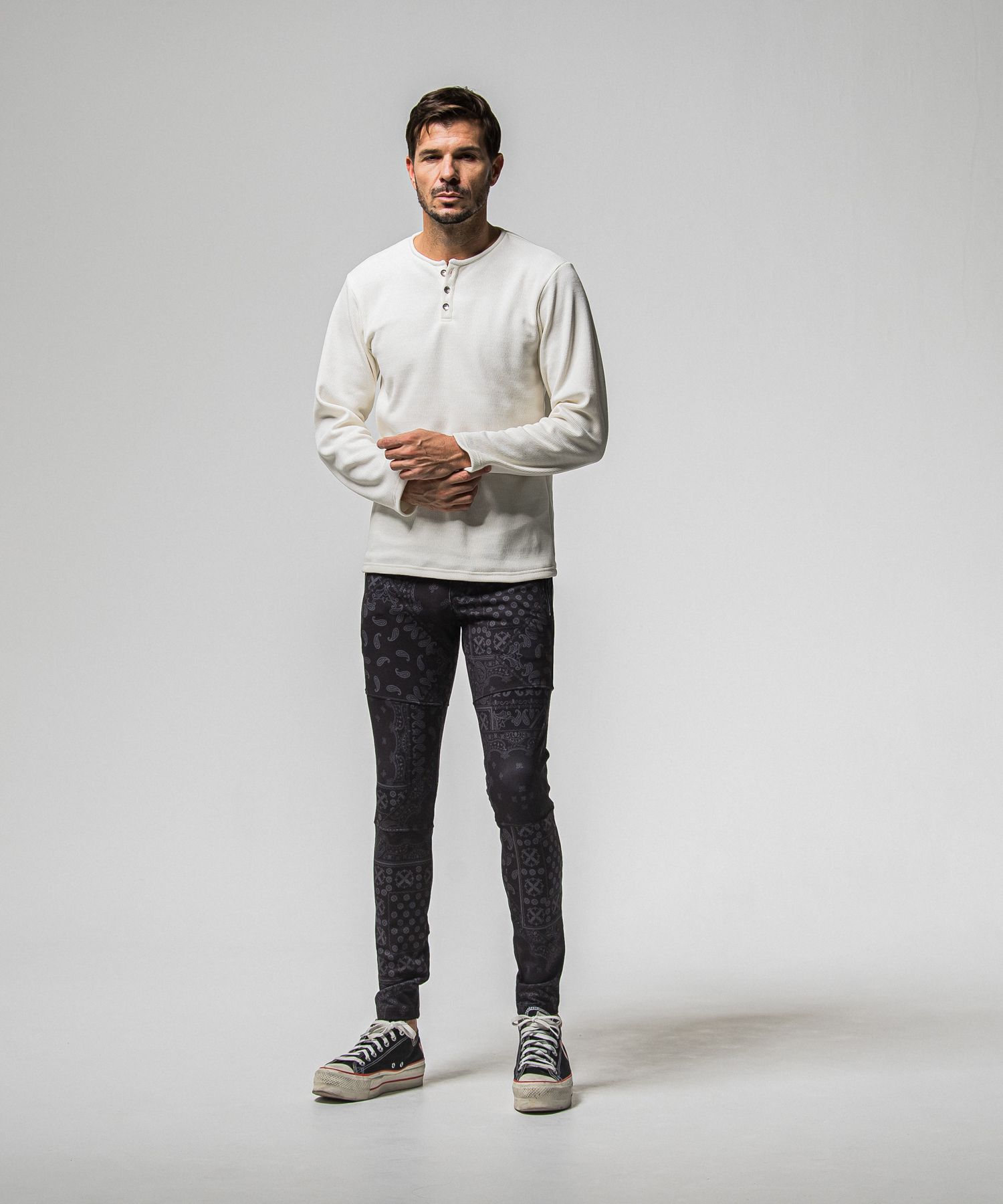 VELOURS FLEECE THERMAL HENRY / RC38-C-003 / 裏起毛サーマルヘンリーネックロングTシャツ / ホワイト (10月中旬入荷予定)