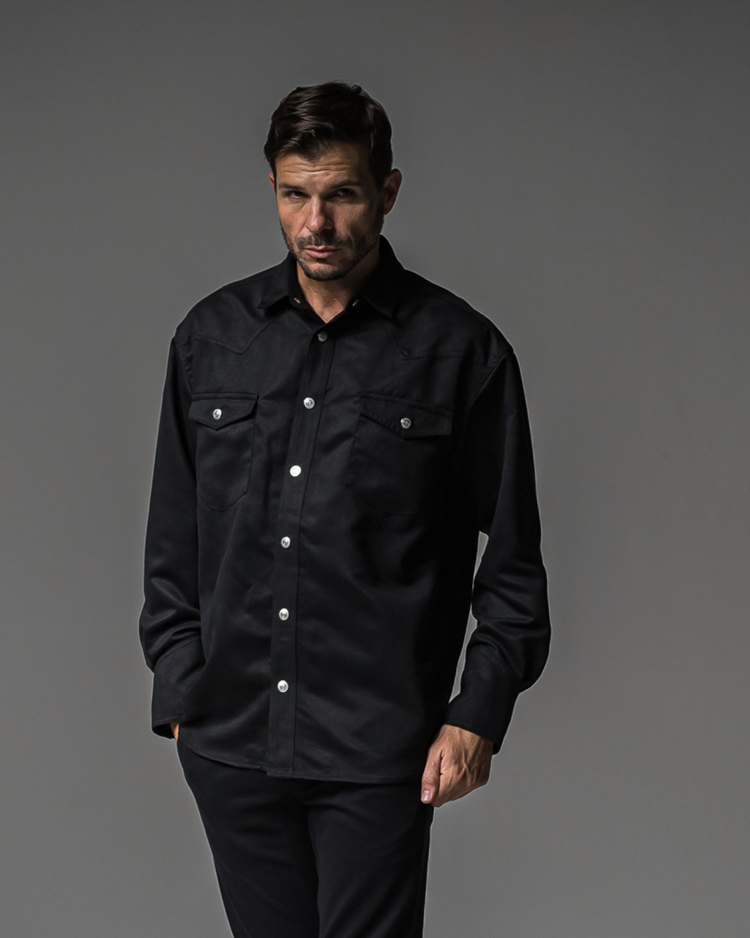 JAMES OVER SUEDE SHIRT / RC37-SH-003 / スエードエコレザーシャツ / ブラック