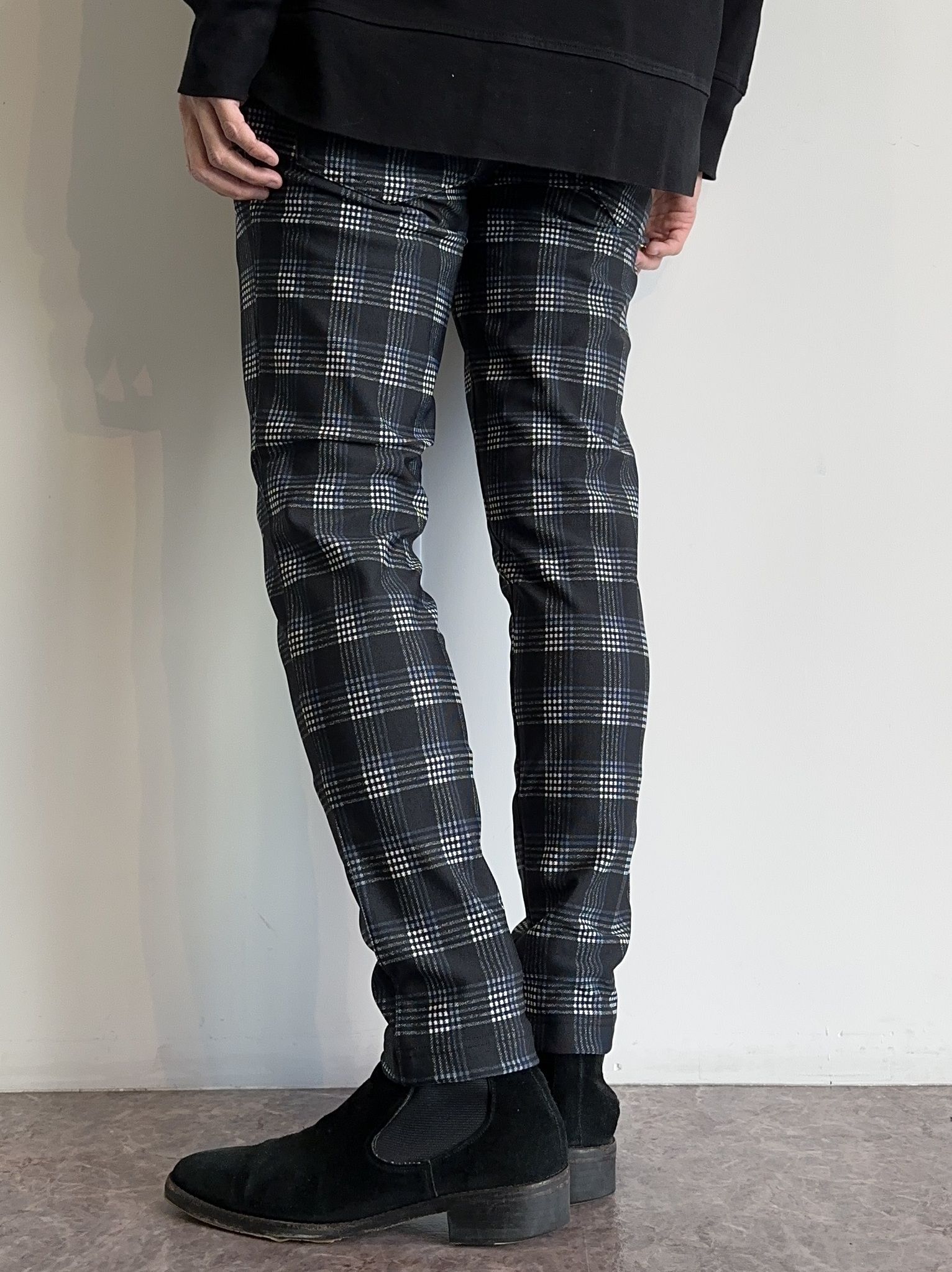 CHRIS EASY HEAT PANTS / RC30-ST-016H / 裏起毛イージーパンツ / ブラック×ブルーチェック