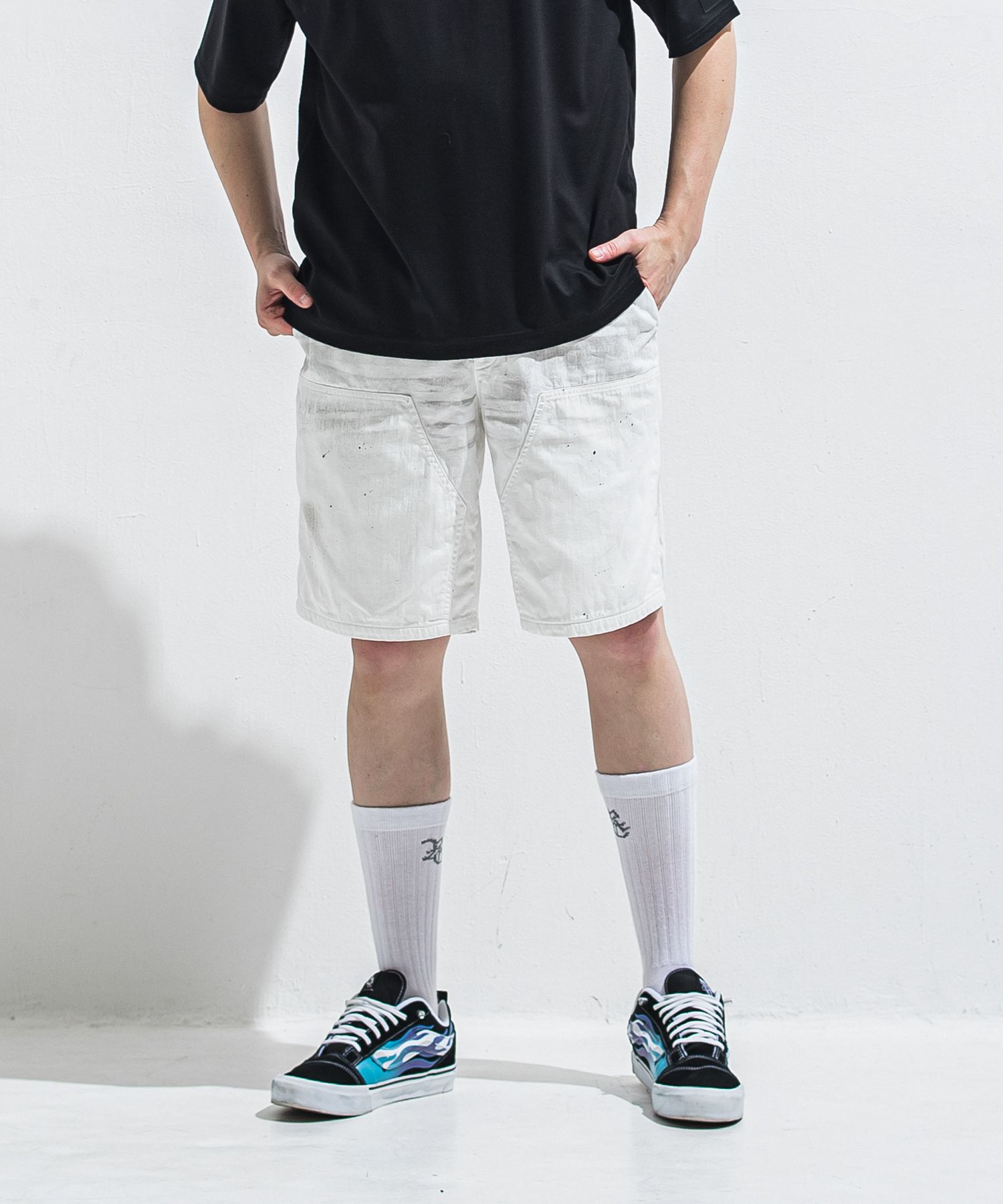 DOUBLE KNEE SHORTS / RC40-HP-007 / ダブルニーデニムハーフパンツ / ホワイト (6月上旬入荷予定)