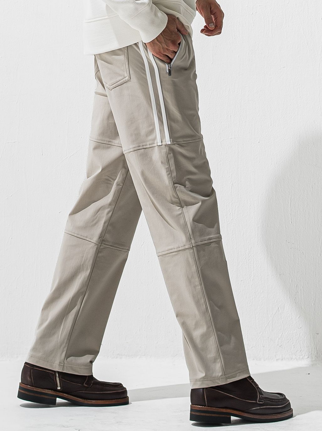 JOHNSON LINE HEAT WIDE TUCK PANTS / RC42-ST-009HWT / 裏起毛ジョンソンラインワイドタックパンツ / グレー×ホワイト (10月下旬入荷予定)