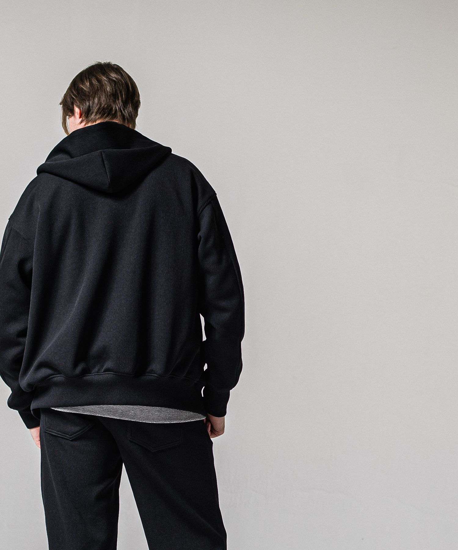 AZE VARSITY HOODIE / RC39-C-006 / 高機能畦編みニットトレーナー / ブラック (1月中旬入荷予定)