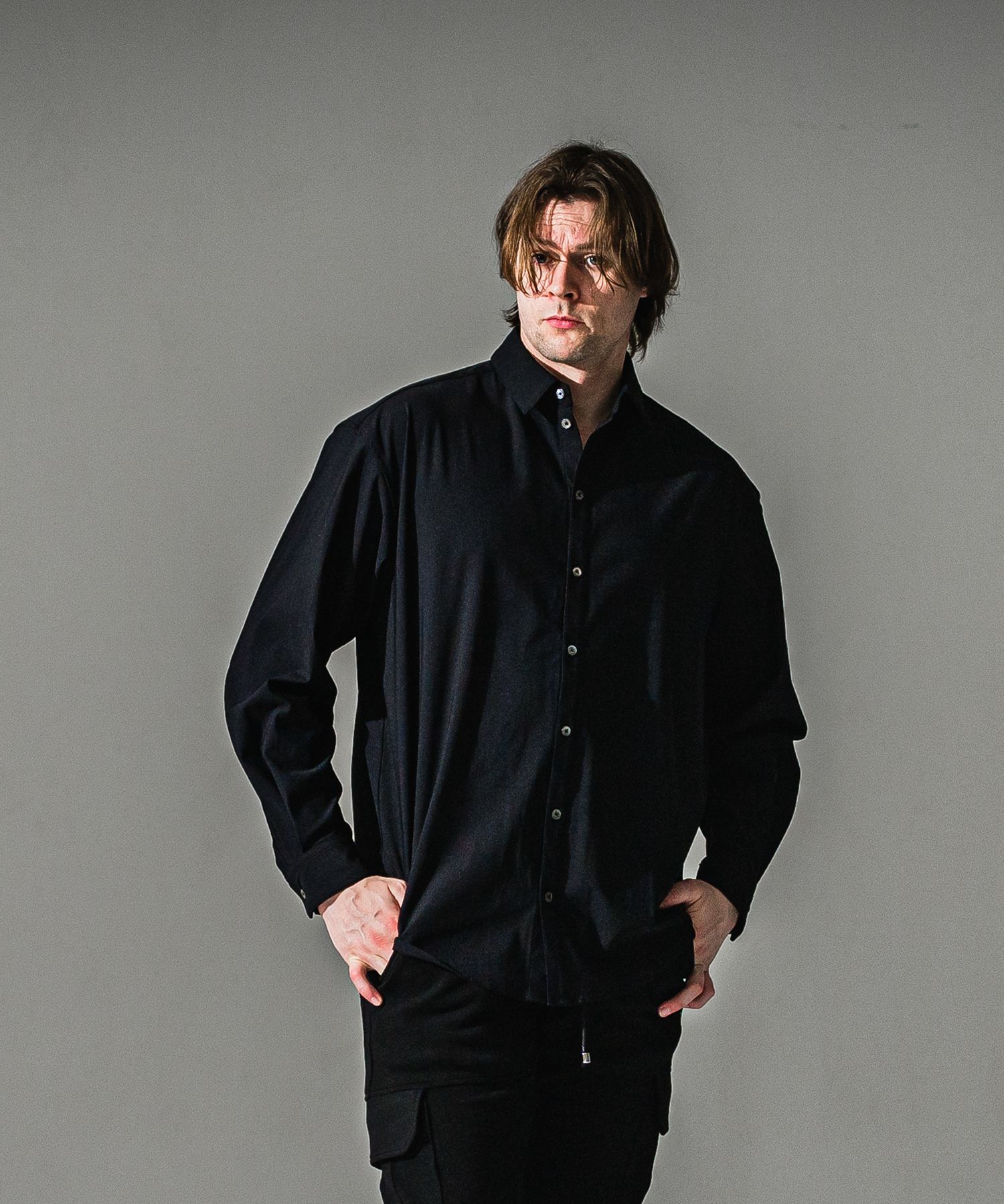 NYLON JACK SHIRTS / RC41-SH-001 / オーバーサイズナイロンシャツ / ブラック (7月下旬入荷予定)