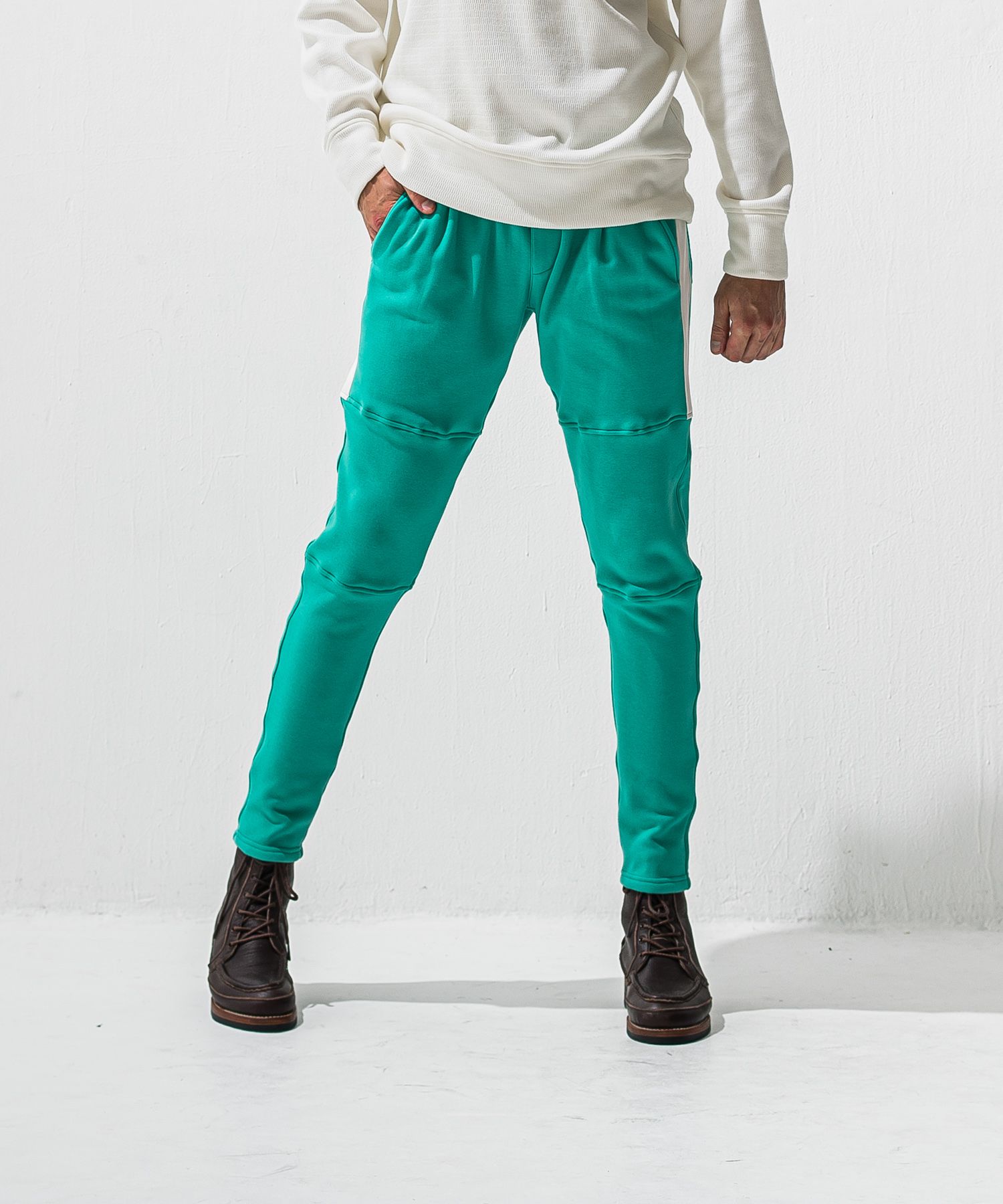 VELOURS FLEECE JT PT / RC42-ST-045 / 裏起毛切り替えラインタックパンツ / ブルーグリーン (11月中旬入荷予定)