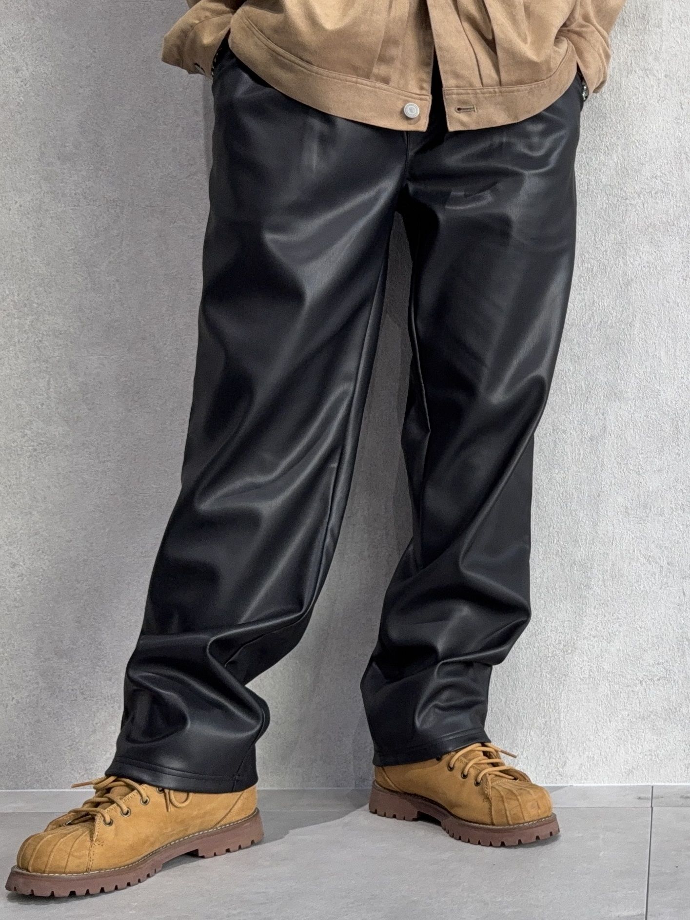 【LUKE別注】 CHRIS EASY WIDE TUCK PANTS / RC37-ST-016WT / エコレザー ワイドパンツ / ブラック
