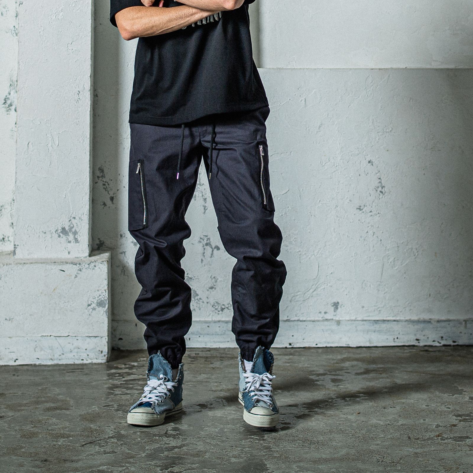 DAVID CARGO PANTS / RC35-ST-040 / ミリタリー裾ゴムカーゴパンツ / ブラック