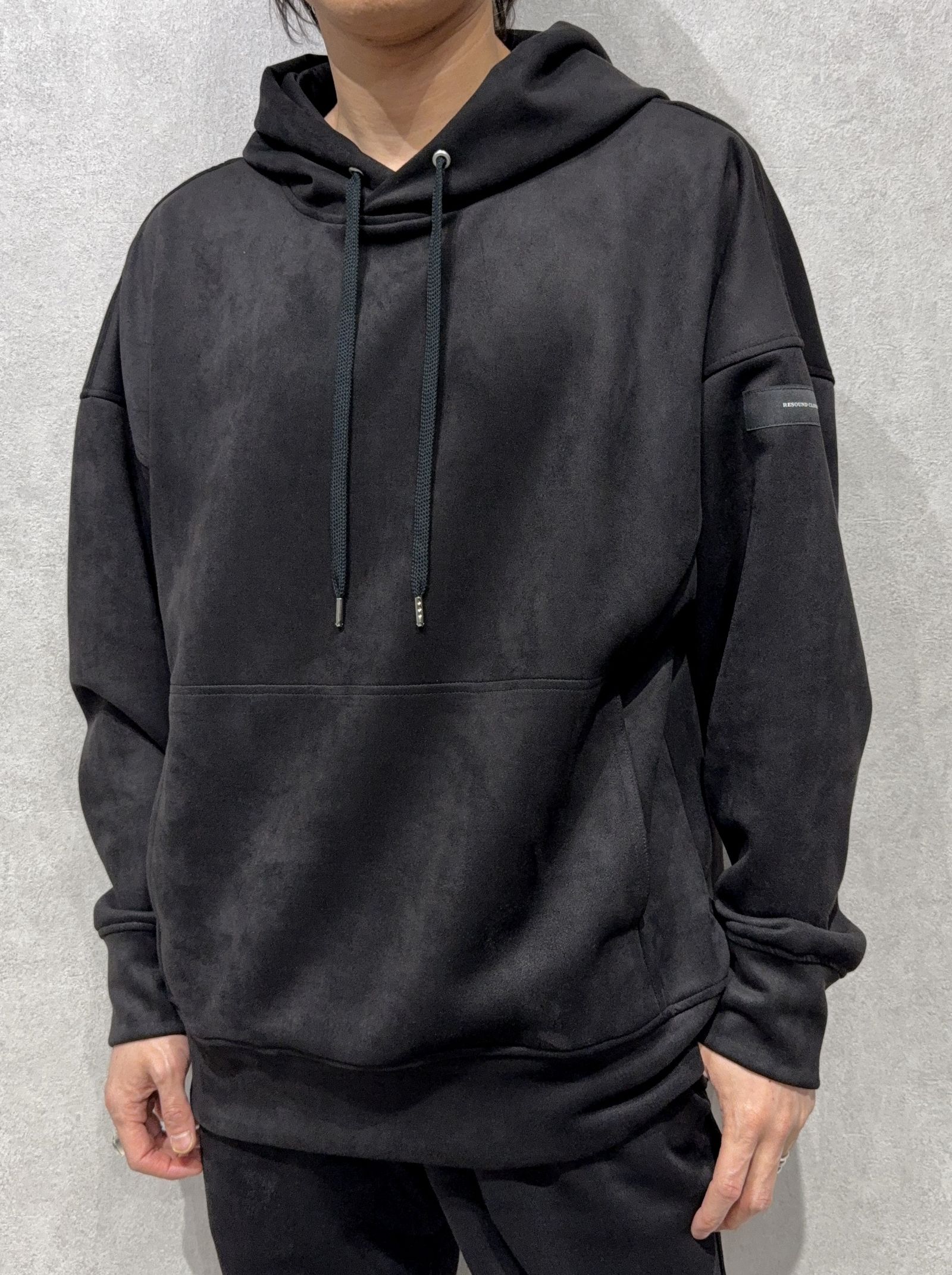 SUEDE LOOSE HOODIE / RC38-C-006 / スエードパーカー / ブラック