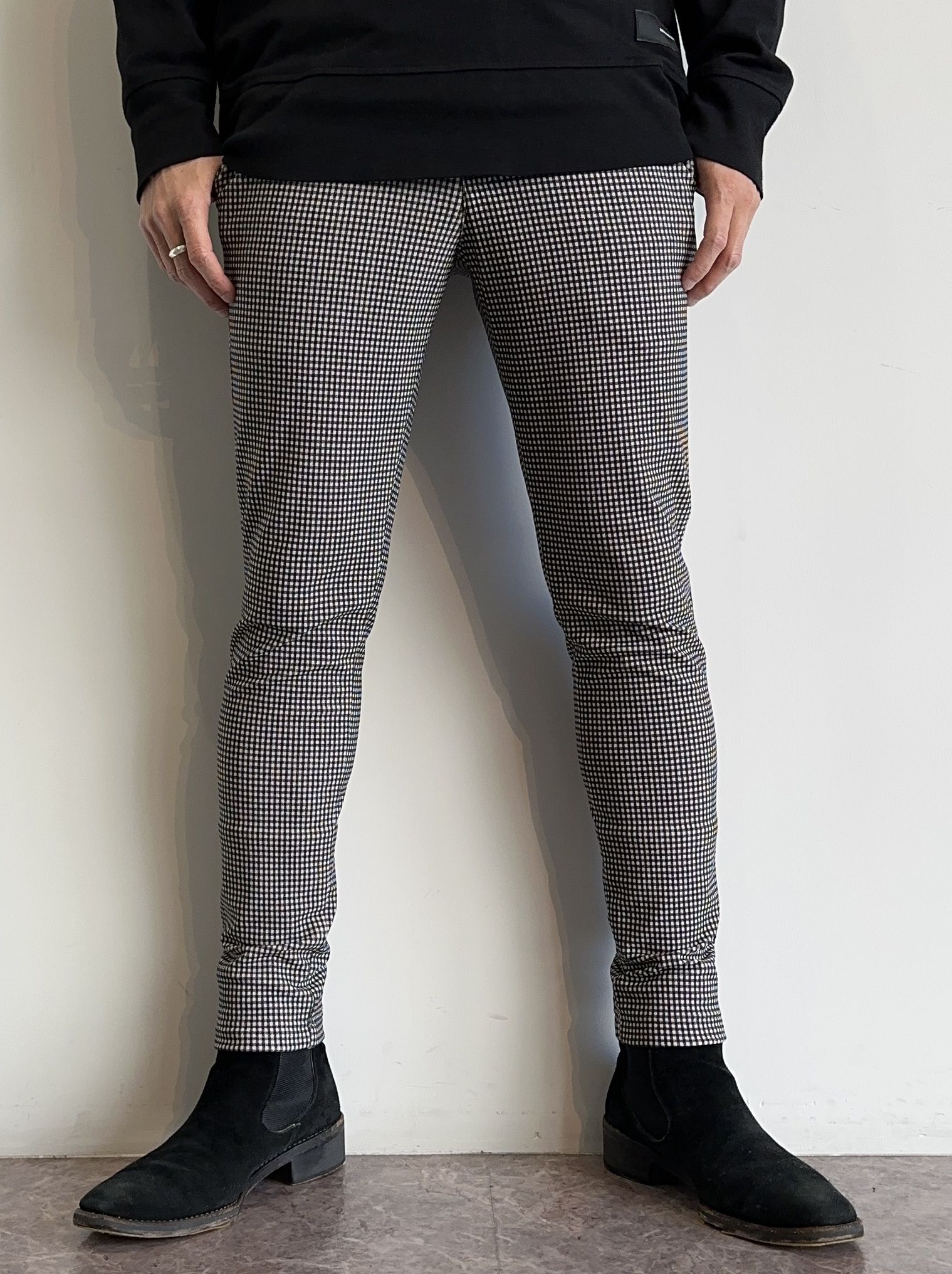 CHRIS EASY HEAT PANTS / RC30-ST-016H / 裏起毛イージーパンツ / 千鳥柄ホワイト×ブラック