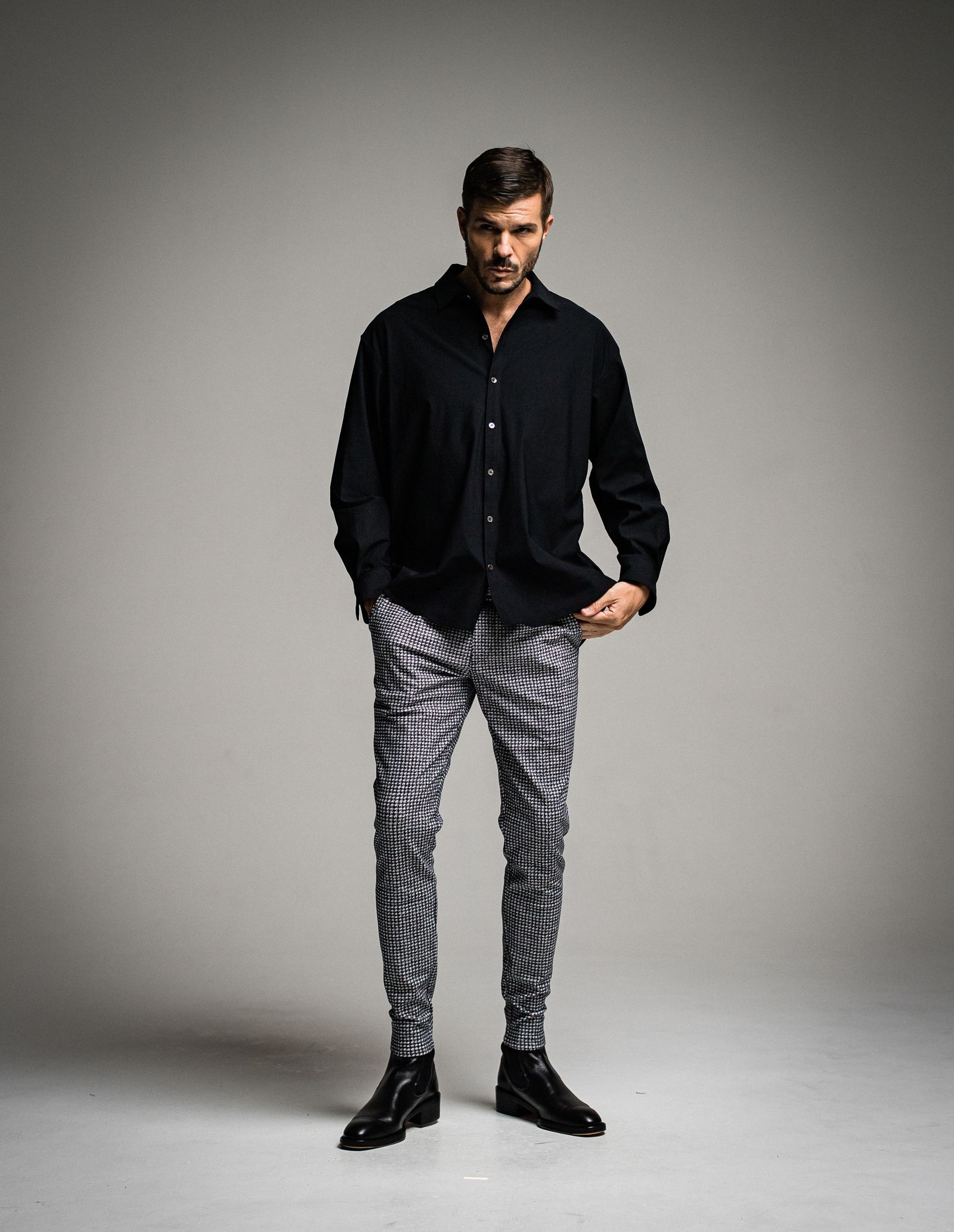 CHRIS EASY HEAT TUCK PANTS / RC30-ST-016HT / 裏起毛タックパンツ / 千鳥柄
