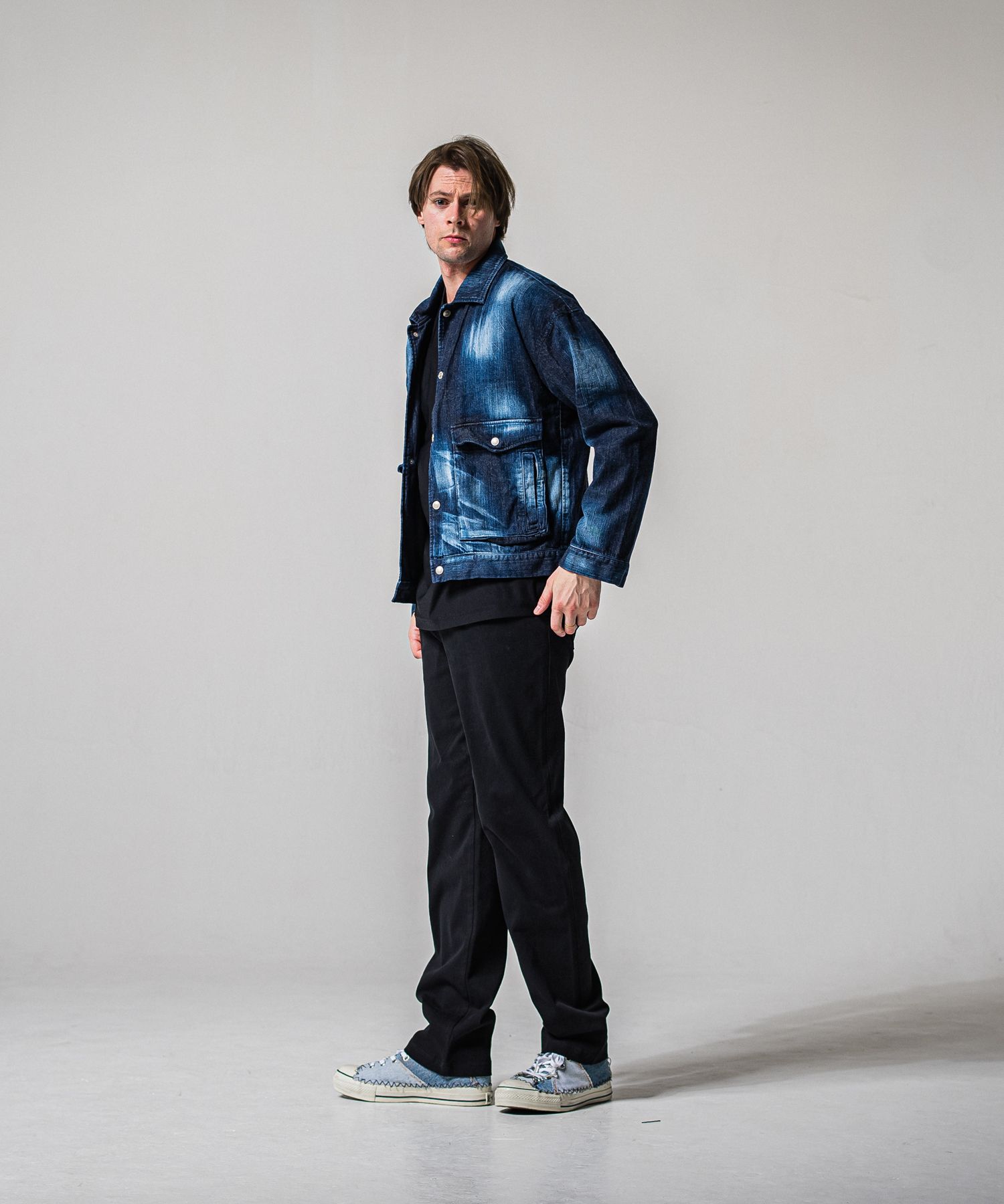 DENIM JERSEY WIDE PT / RC39-ST-016WTD / ライトオンスデニムジャージ ワイドパンツ / ブラック (1月下旬入荷予定)