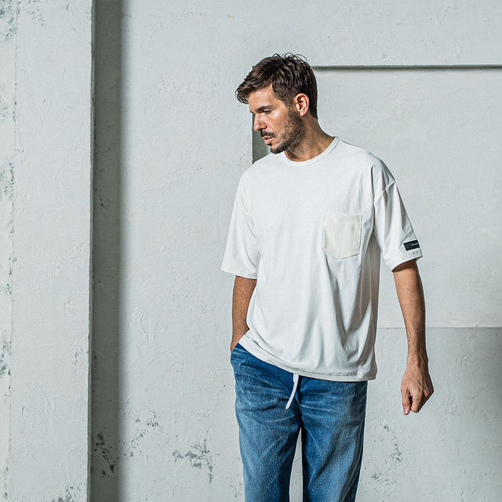 LEATHER POCKET OVER NYLON T / RC35-T-005 / レザーポケットナイロンビッグTシャツ / ホワイト