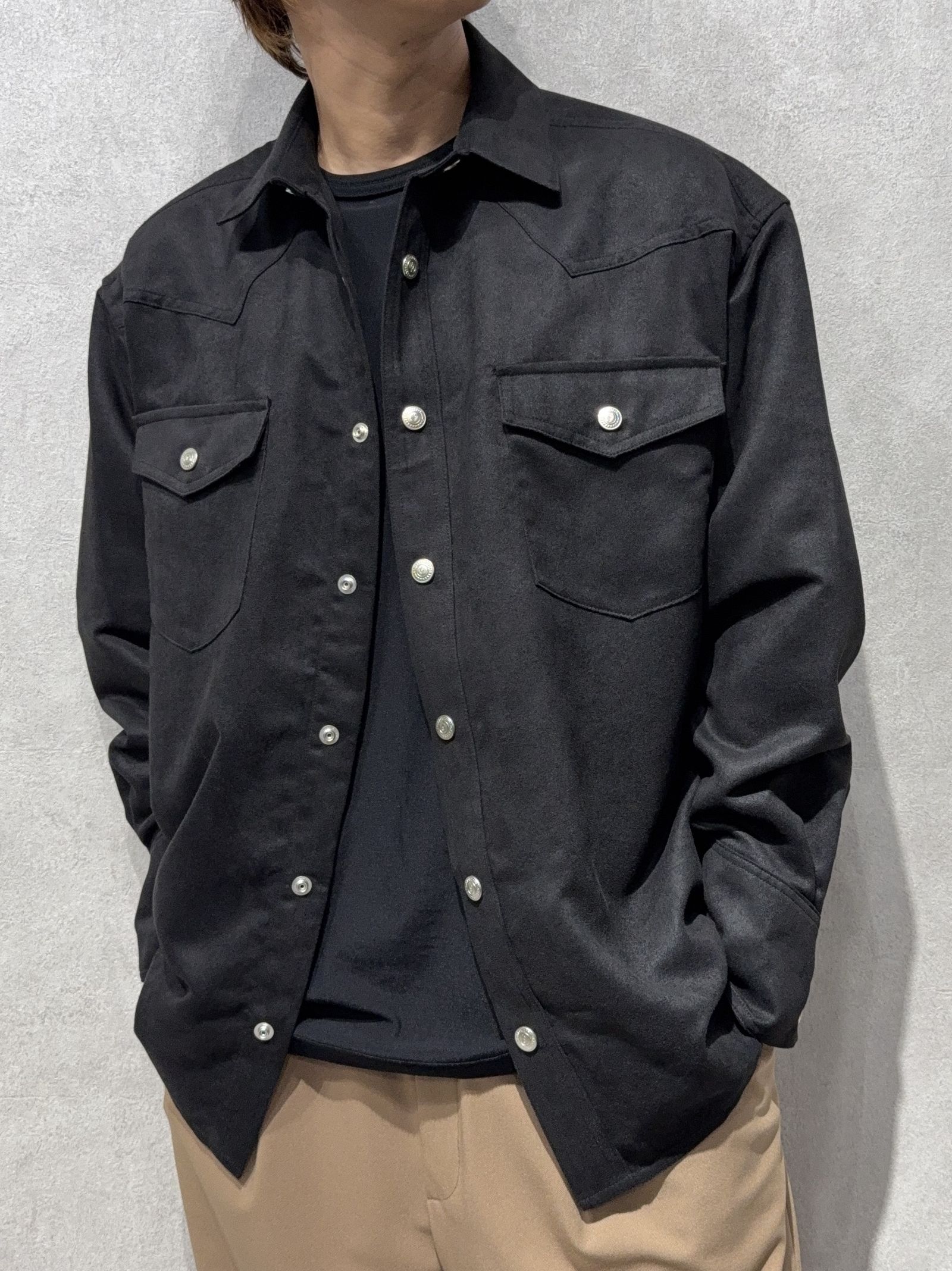 JAMES OVER SUEDE SHIRT / RC37-SH-003 / スエードエコレザーシャツ / ブラック