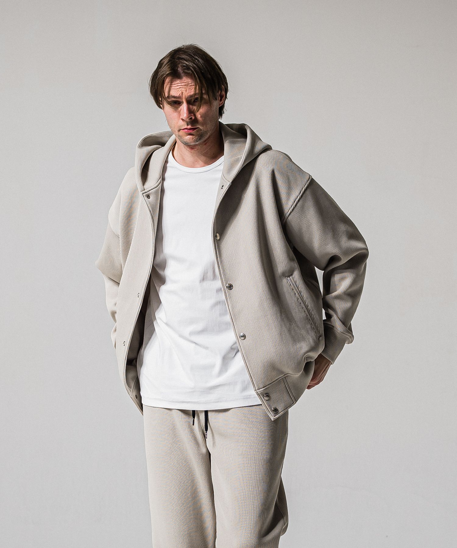 AZE VARSITY HOODIE / RC39-C-006 / 高機能畦編みニットトレーナー / グレージュ (1月中旬入荷予定)