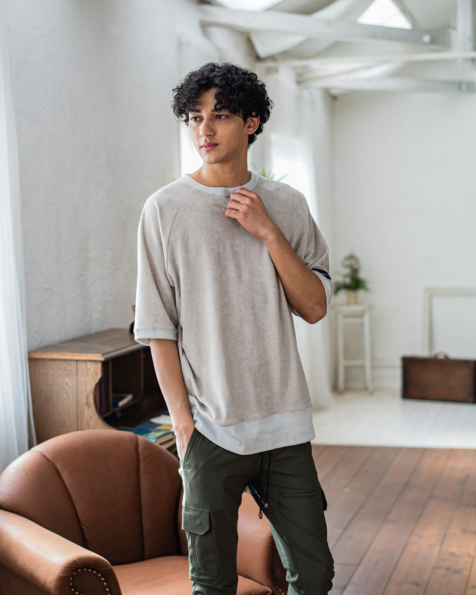 PILE HALF SLEEVE / RC32-T-007 / パイルビッグTシャツ / グレージュ