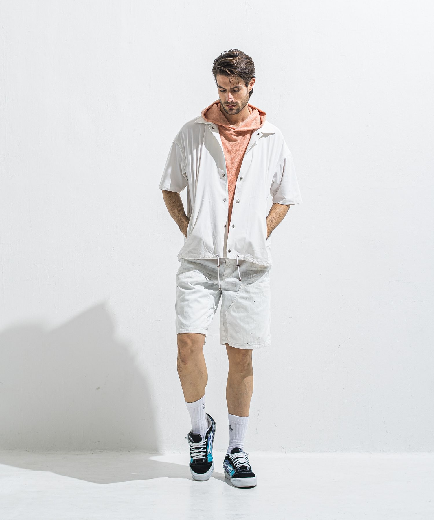 NYLON HALF COACH JACKET / RC40-C-002 / 半袖ナイロンコーチジャケット / ホワイト (5月中旬入荷予定)