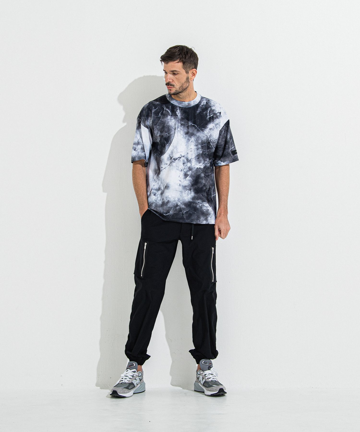 DAVID NYLON CARGO PANTS / RC36-ST-040 / ミリタリーナイロン裾ゴムカーゴパンツ / ブラック