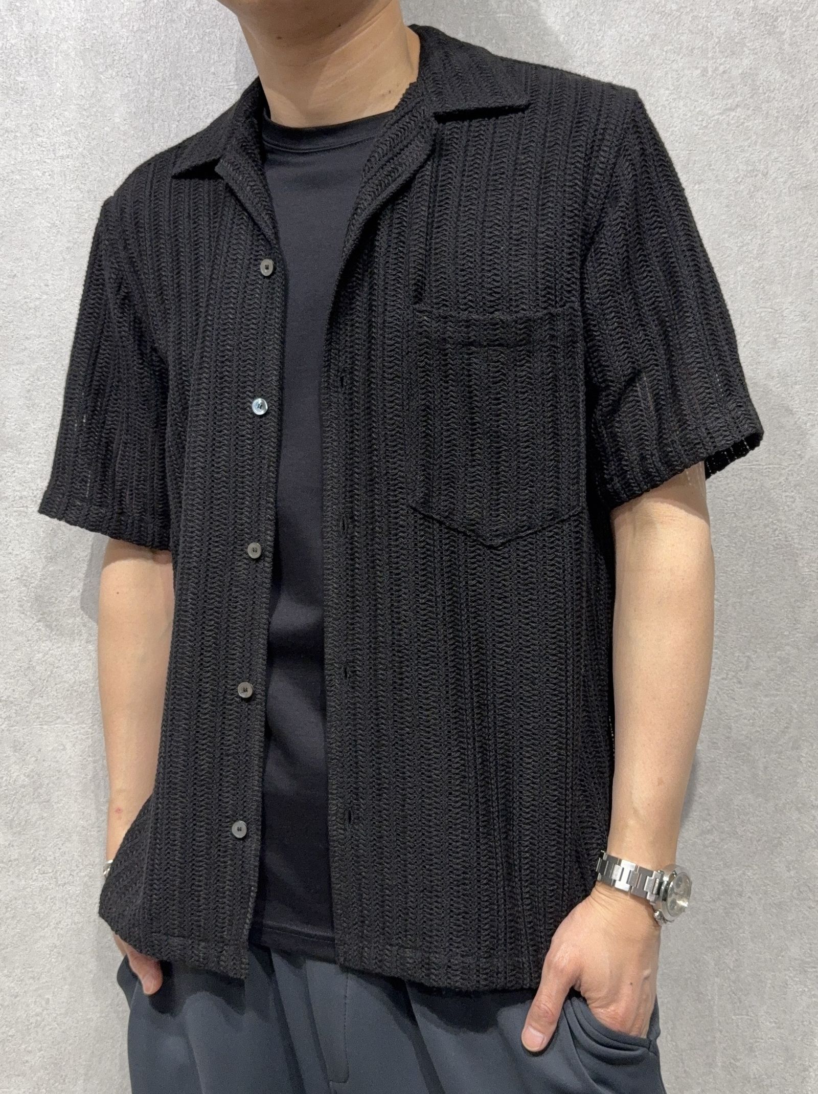 RUSSEL SHIRTS / DP1-SH-004 / ラッセル織り半袖シャツ / ブラック