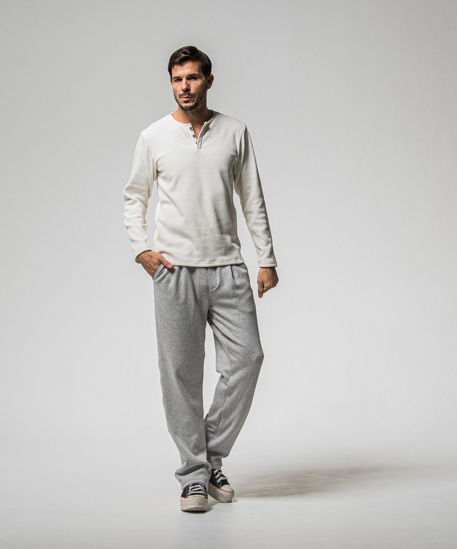 VELOURS FLEECE THERMAL HENRY / RC38-C-003 / 裏起毛サーマルヘンリーネックロングTシャツ / ホワイト (10月中旬入荷予定)