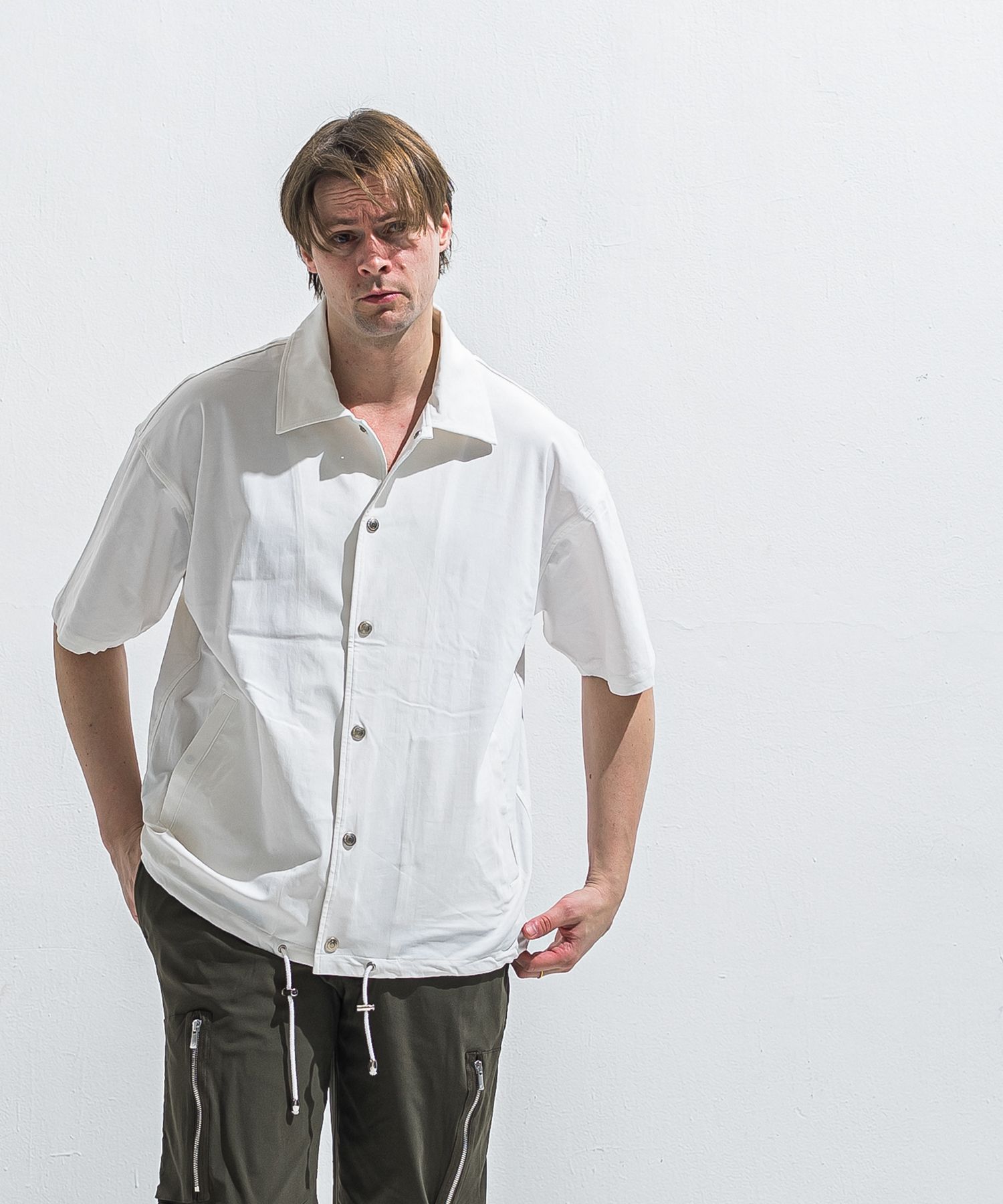 NYLON HALF COACH JACKET / RC40-C-002 / 半袖ナイロンコーチジャケット / ホワイト (5月中旬入荷予定)