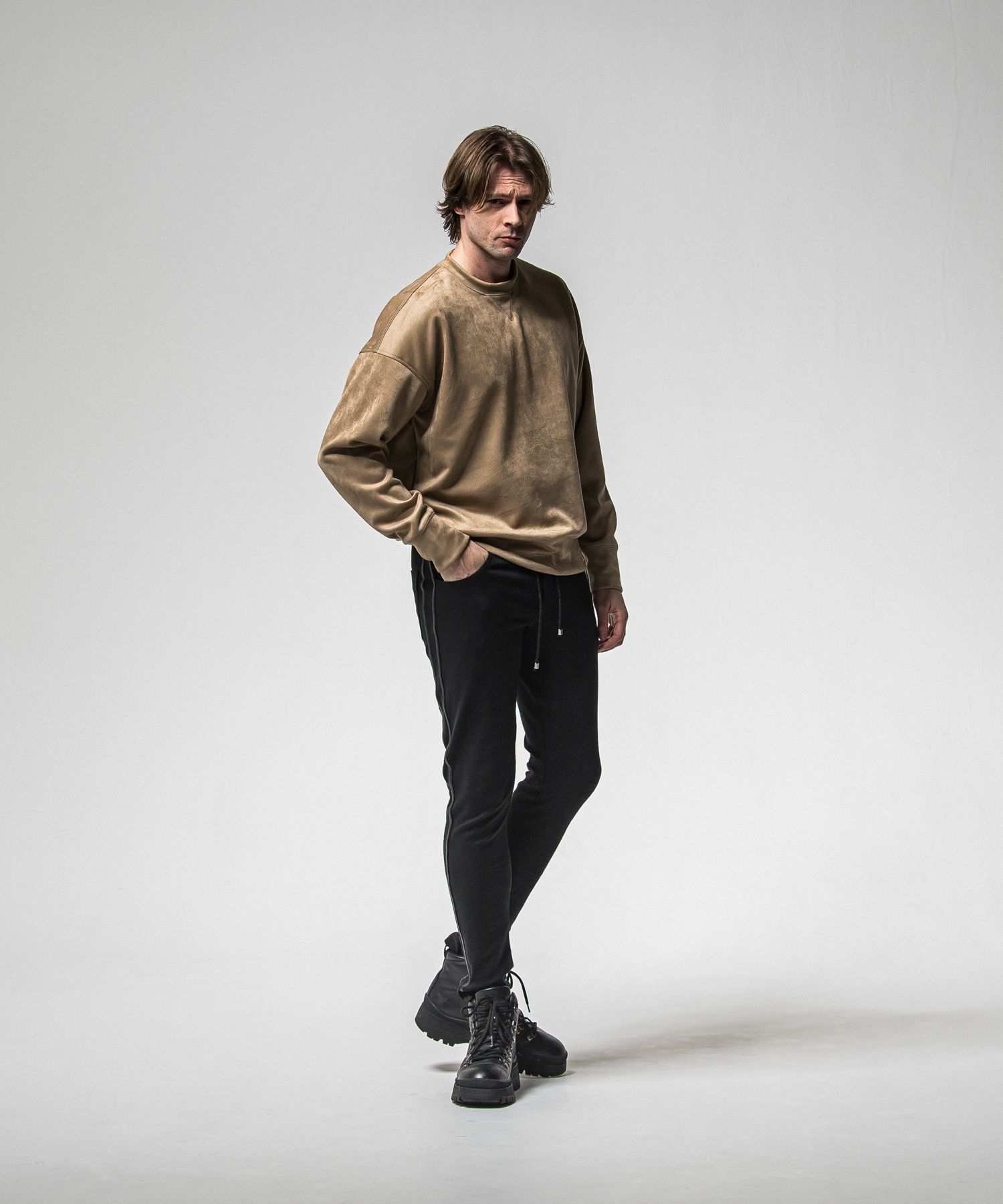 BLIND LINE PT / BASIC-ST-008 / ラインパンツ / ブラック×レザーブラック (1月上旬入荷予定)