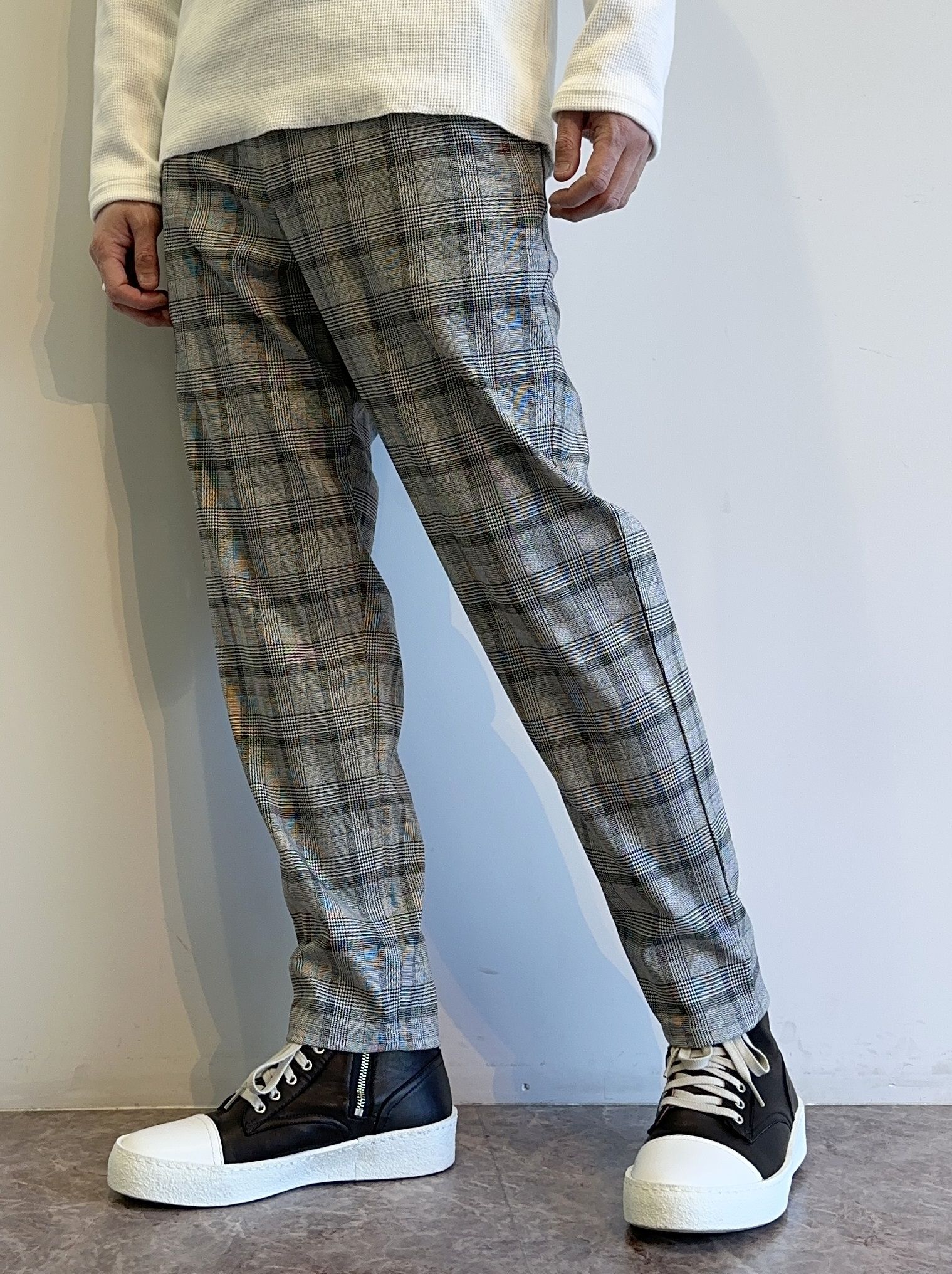 PAT WIDE EASY PANTS / RC31-ST-036 / ベルト付きテーパードワイドパンツ / グレンチェック