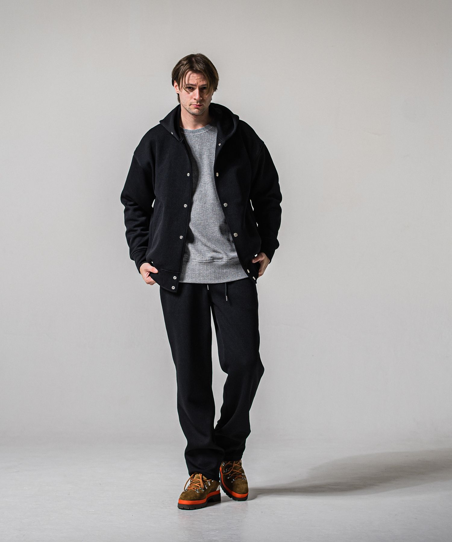 AZE VARSITY HOODIE / RC39-C-006 / 高機能畦編みニットトレーナー / ブラック (1月中旬入荷予定)