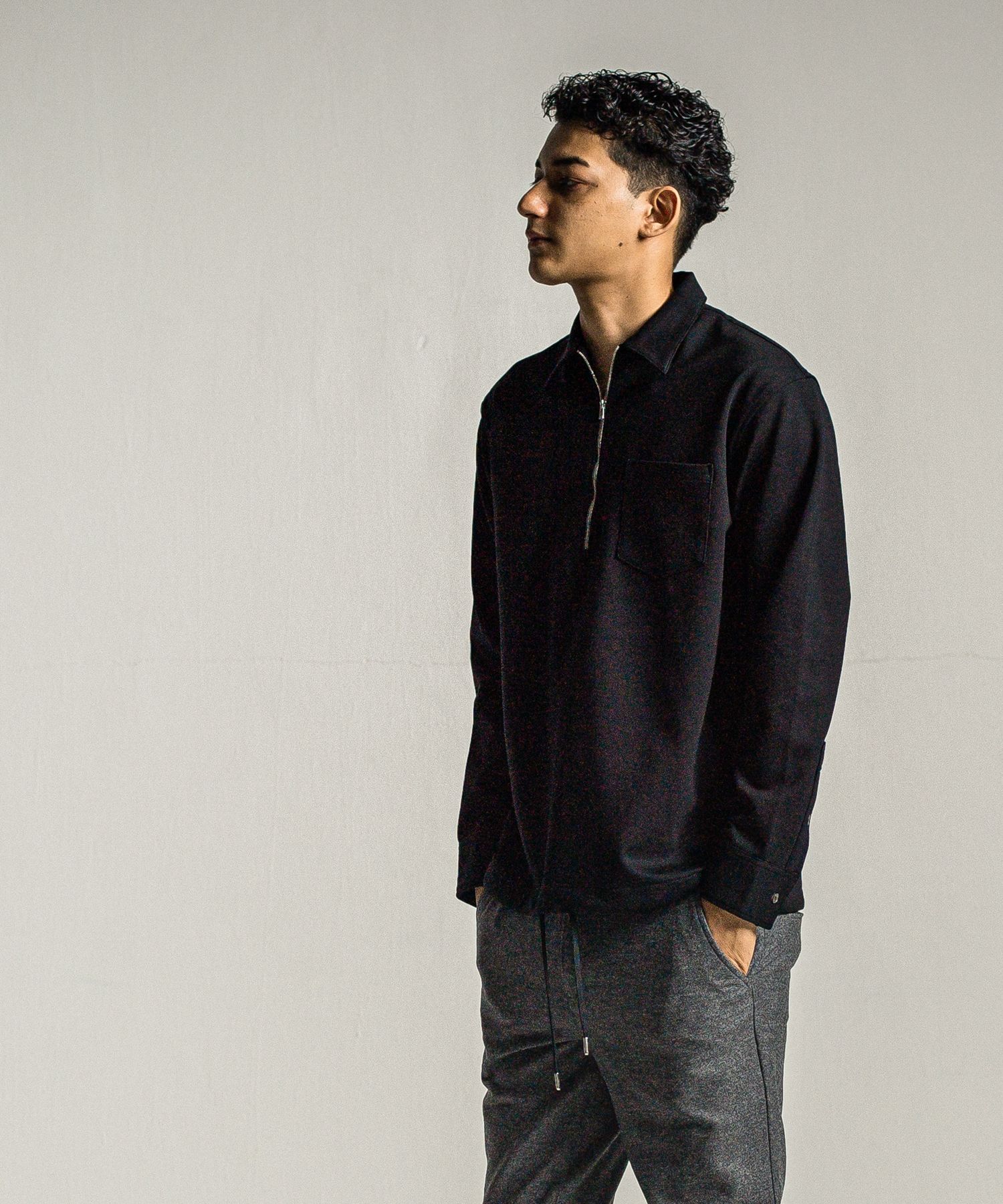 PULLOVER JERSEY SHIRT / RC34-SH-002 / 裏起毛ハーフジップシャツ / ブラック